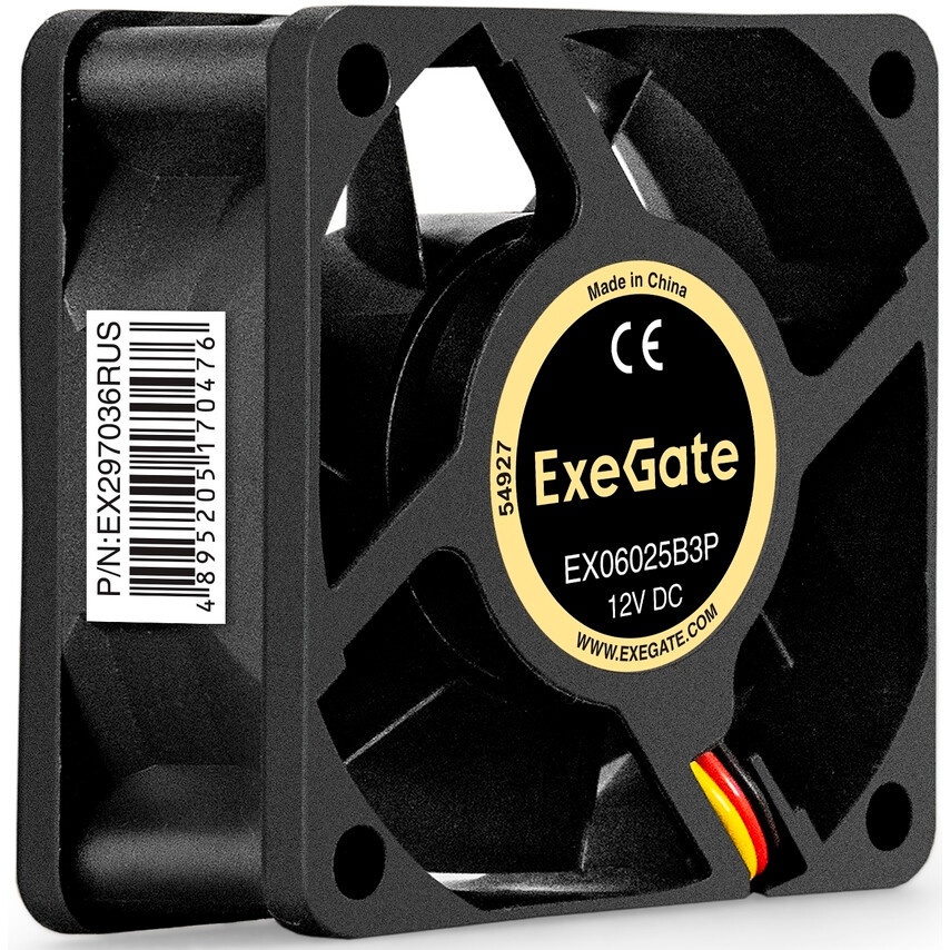 Вентилятор для корпуса ExeGate EX06025B3P черный, 60 мм, 3500 об/мин, 25 дБ, 3 pin