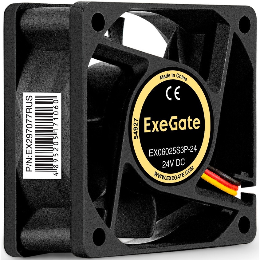 Вентилятор для корпуса ExeGate EX06025B3P черный, 60 мм, 3500 об/мин, 25 дБ, 3 pin