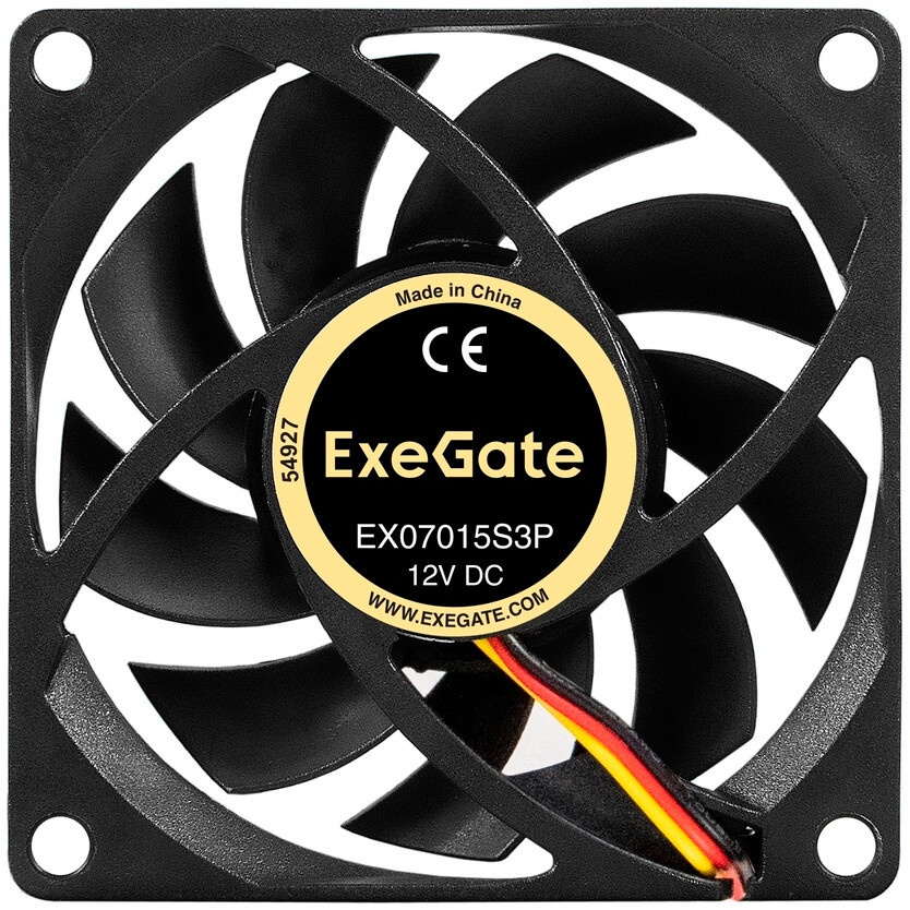 Вентилятор для корпуса ExeGate ExtraSilent ES07025S3P черный, 70 мм, 2300 об/мин, 25 дБ, 3 pin