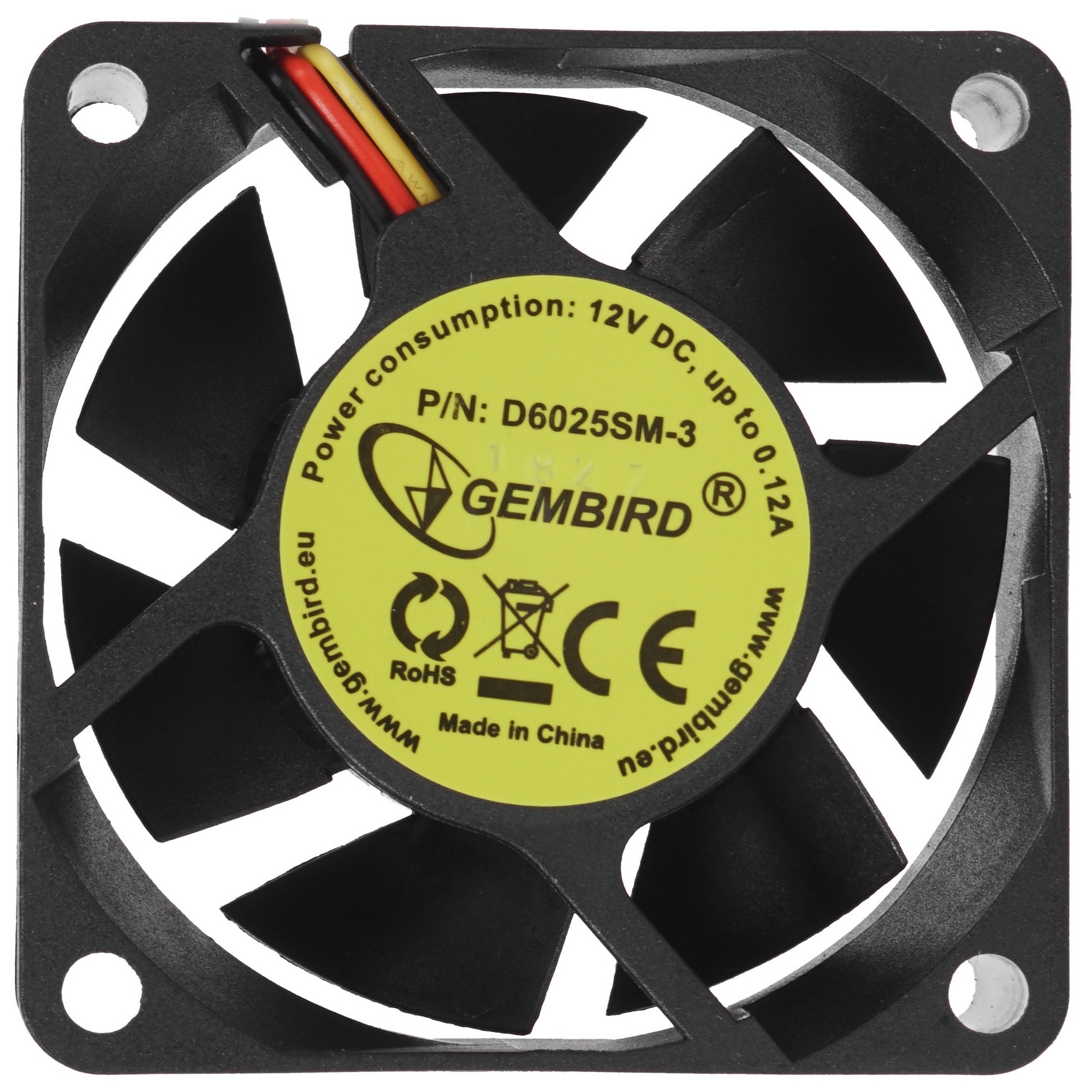 Вентилятор Gembird D6025SM-3 черный 60мм 4000rpm 32.9db 3-pin