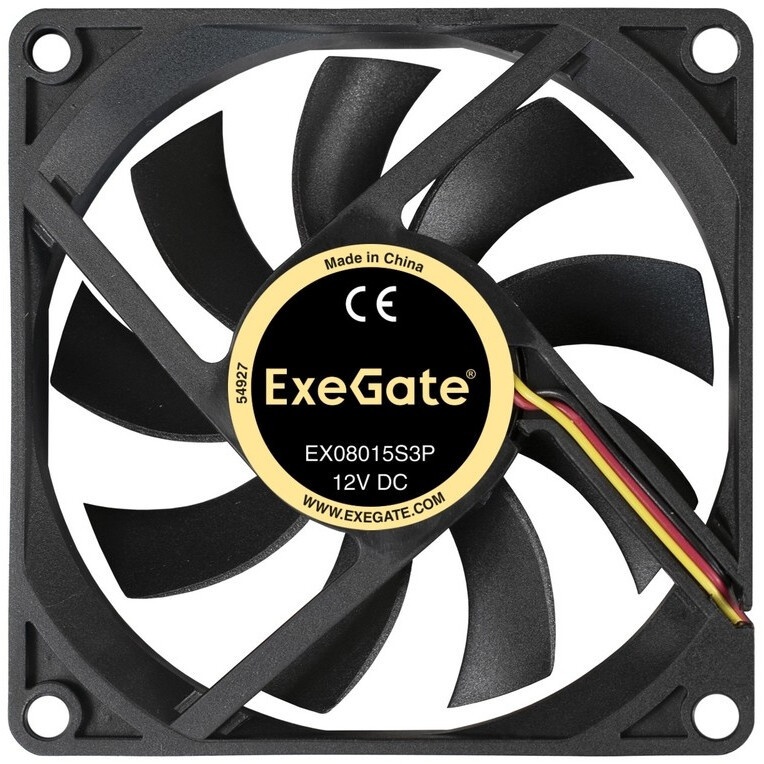 Вентилятор для корпуса ExeGate EX08025S3P черный, 80 мм, 2200 об/мин, 22.5 дБ, 3 pin