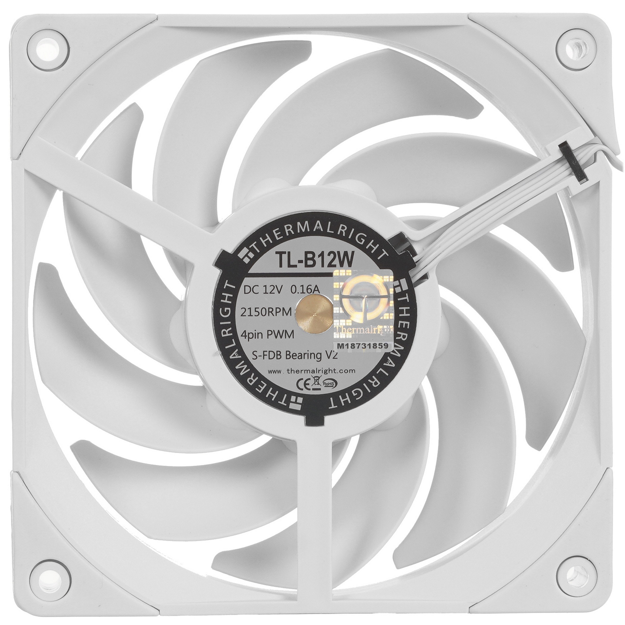 Вентилятор для корпуса Thermalright TL-B12-W белый, 120 мм, 2150 об/мин, 28.1 дБ, 4 pin