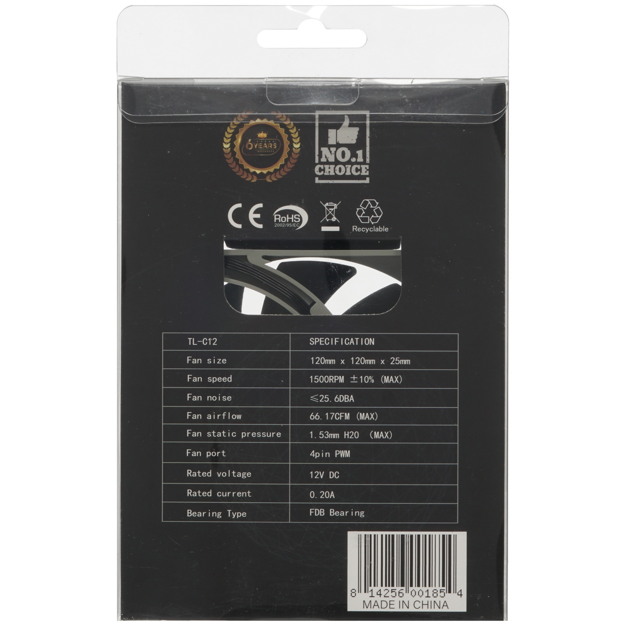 Вентилятор для корпуса Thermalright TL-C12 черный, 120 мм, 1500 об/мин, 25.6 дБ, 4 pin