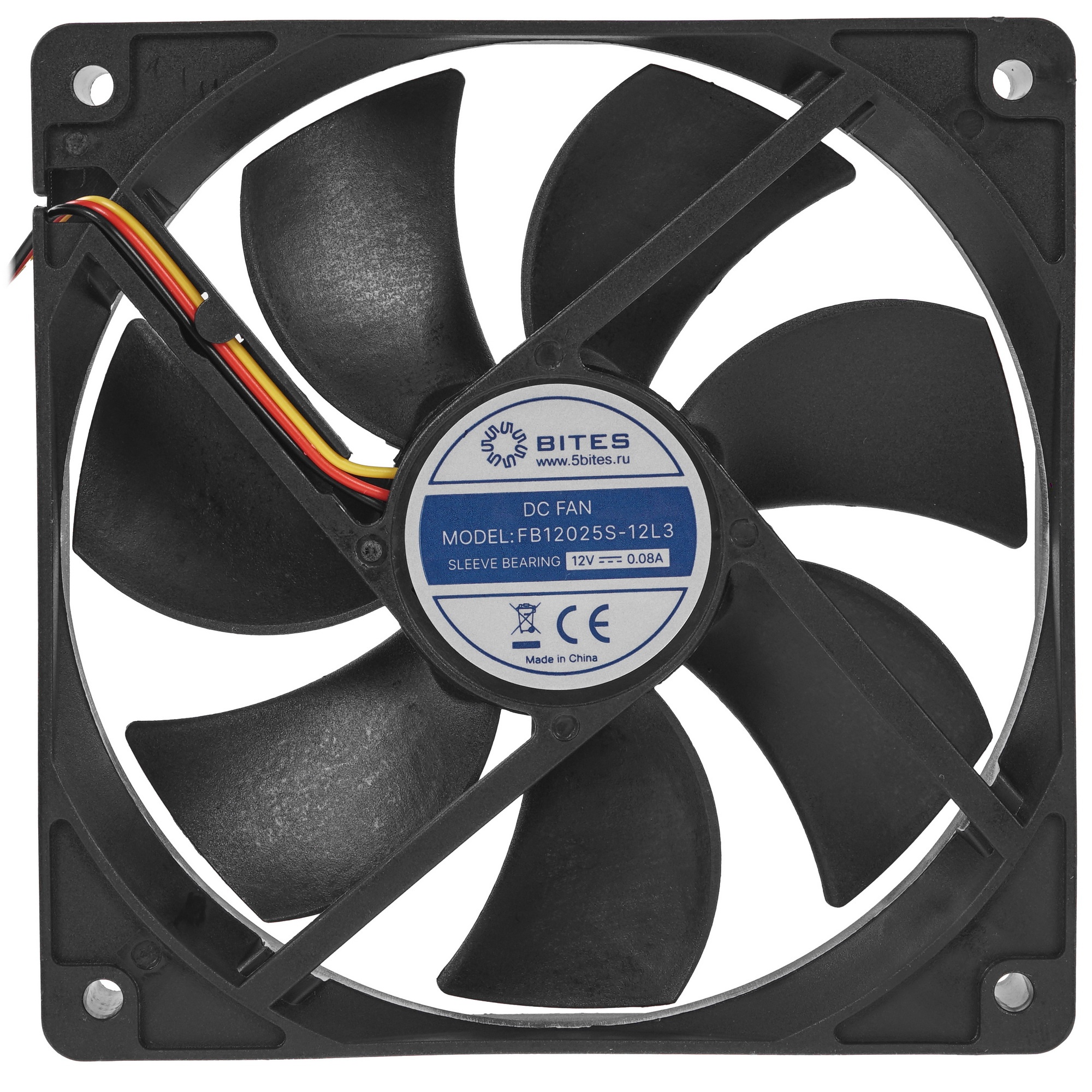 Вентилятор для корпуса 5bites FB12025S-12L3 черный, 120 x 120 мм, 1200 об/мин, 25 дБ, 3 pin
