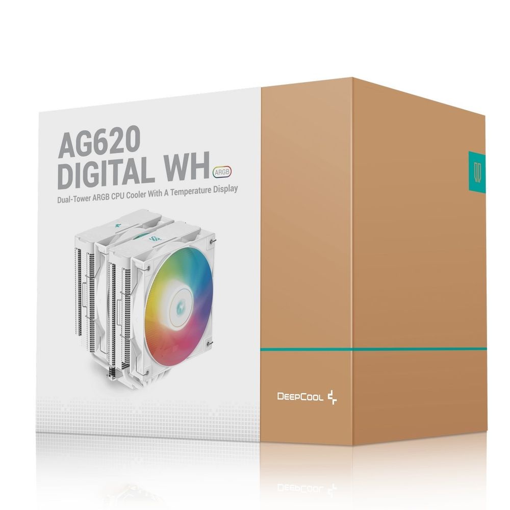 Кулер для процессора DEEPCOOL AG620 DIGITAL WH ARGB белый, 120 мм, алюминий/медь, 1950 об/мин, 29.4