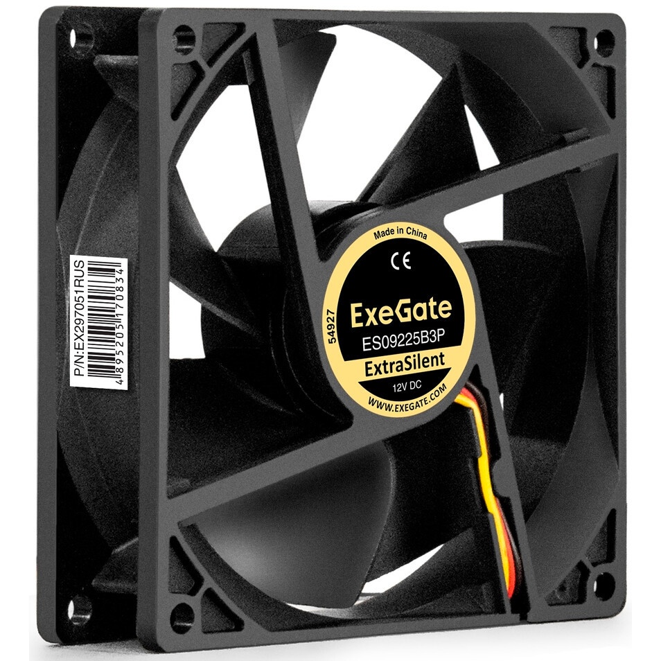 Вентилятор 12В DC ExeGate ExtraSilent ES09225S3P (92x92x25 мм, Sleeve bearing (подшипник скольжения)