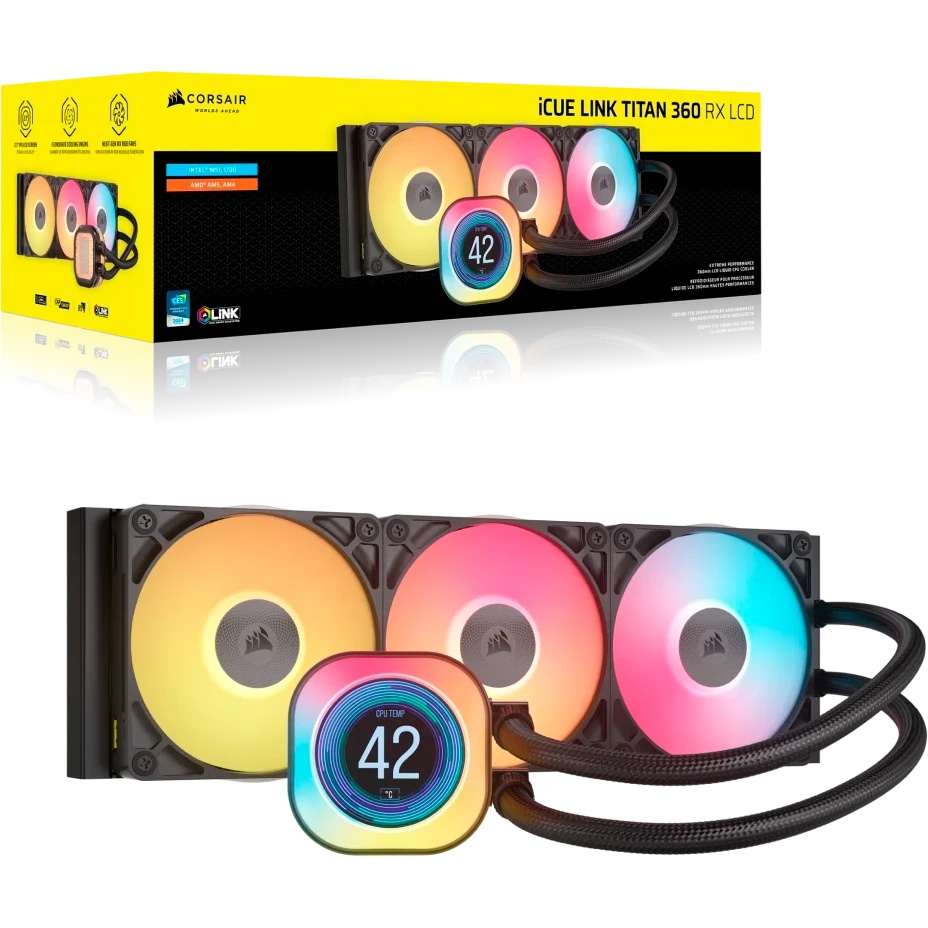 Система жидкостного охлаждения Corsair iCUE LINK TITAN 360 RX LCD (360mm, Black, RGB/ Fans: 3x120mm,