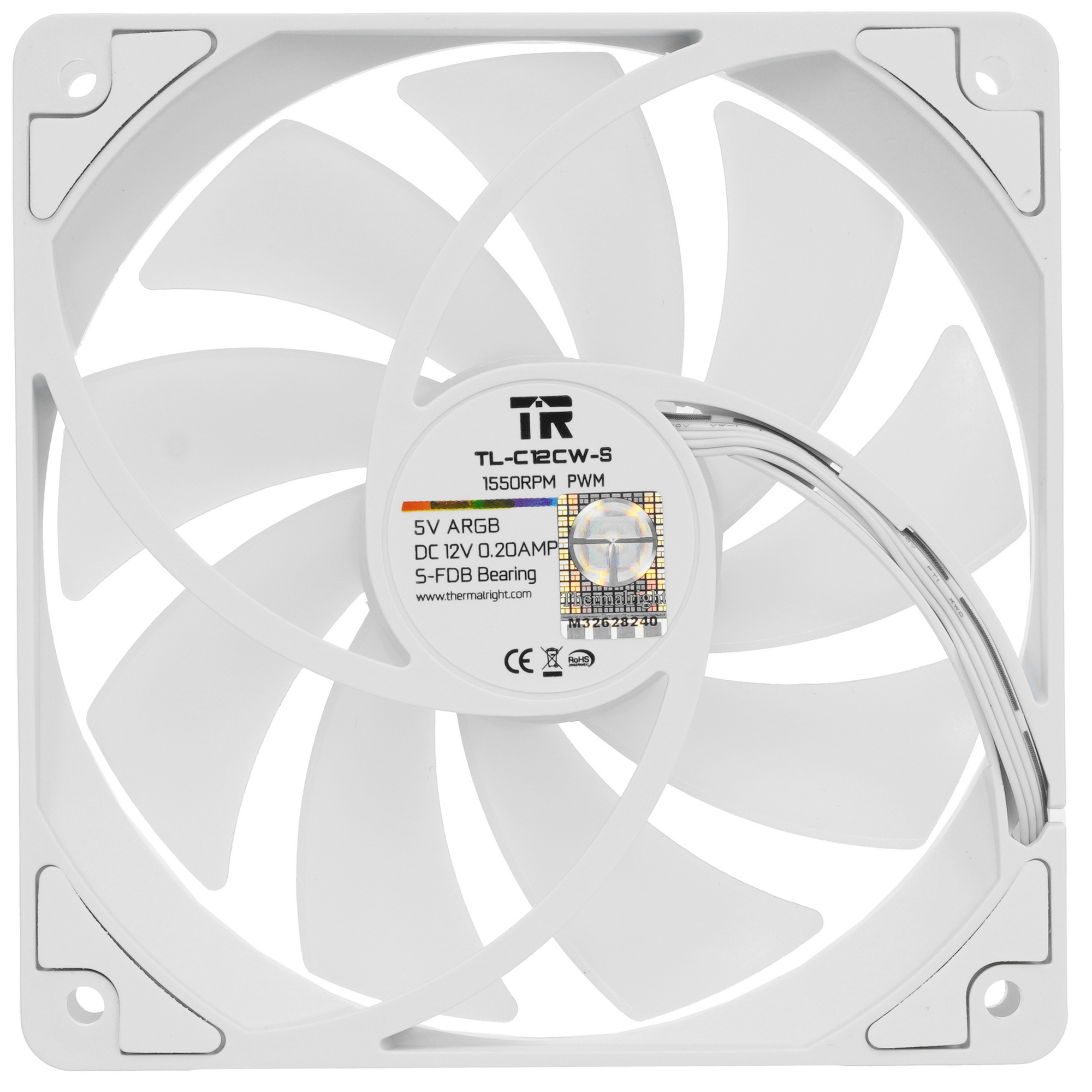 Кулер для корпуса Thermalright TL-C12CW-S (120x120x25mm, 4-pin PWM, ARGB, 66.17CFM, 25.6dBA, 1550RPM