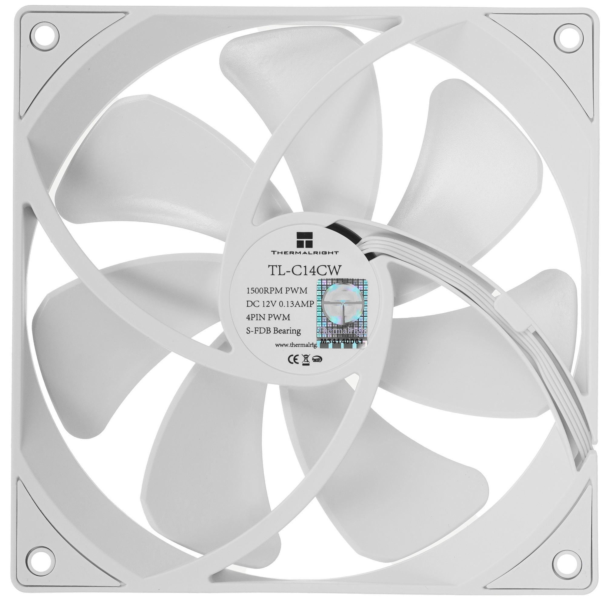 Кулер для корпуса Thermalright TL-C14CW белый (140x140x25mm, 4-pin PWM, 75.8CFM, 26.4dBA, 1500RPM)