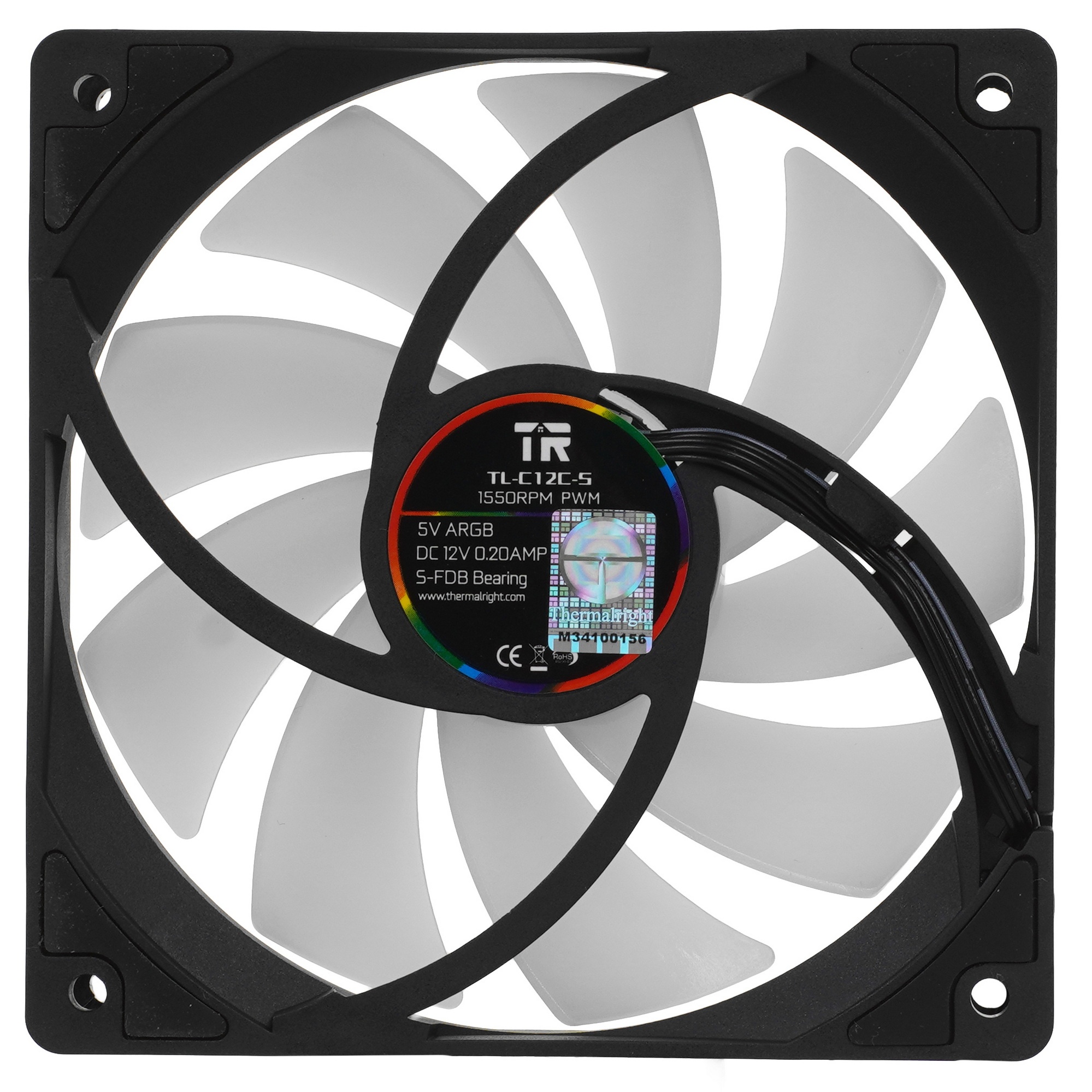 Кулер для корпуса Thermaltight TL-C12C-S (120x120x25mm, 4-pin PWM, ARGB, 66.17CFM, 25.6dBA, 1550RPM,