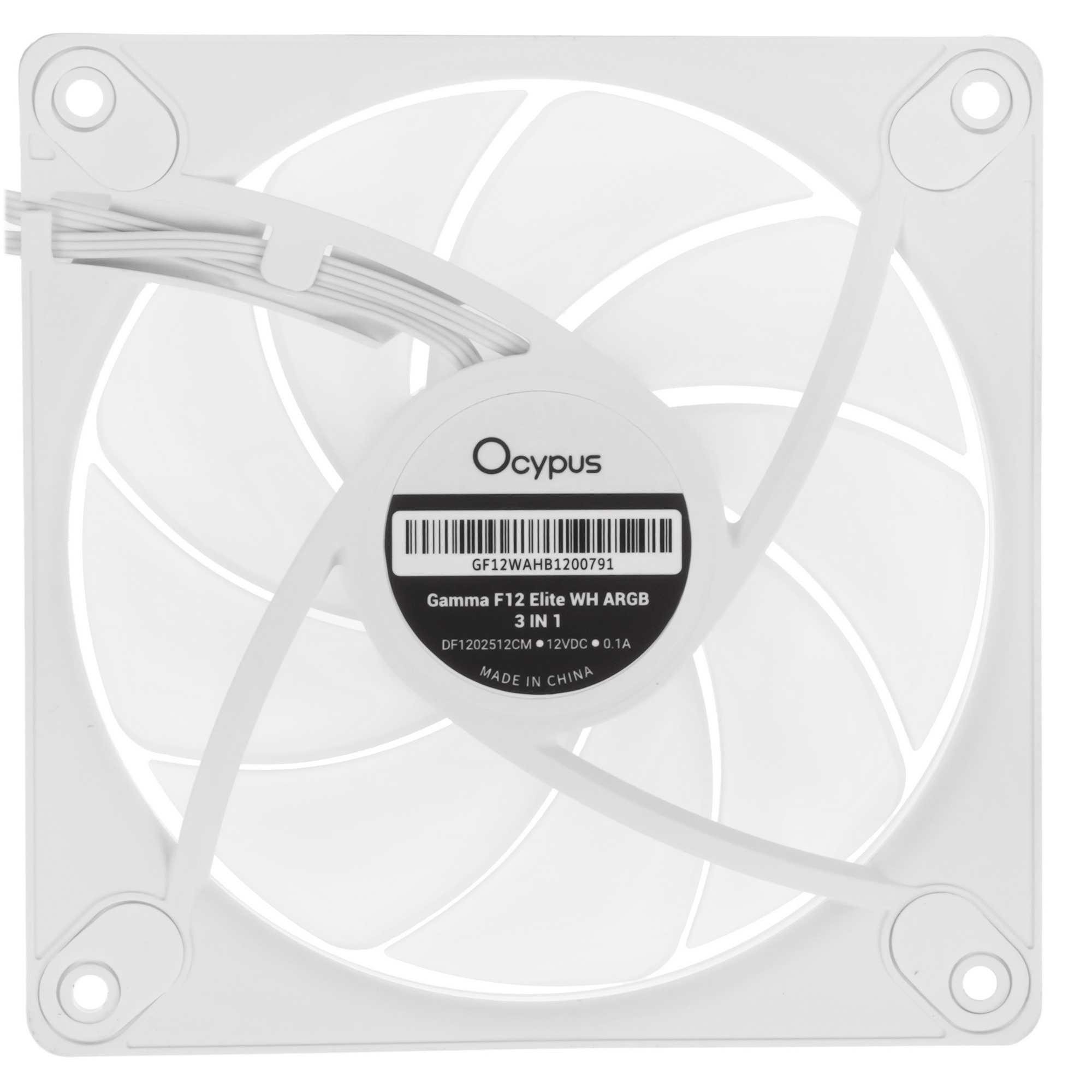 Вентилятор для корпуса Ocypus Gamma F12 Elite WH ARGB 3 IN 1, 120x120x25mm, 4-PIN PWM, 600-1800 RPM,