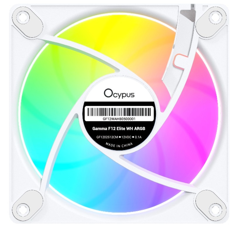 Вентилятор для корпуса Ocypus Gamma F12 Elite WH ARGB, 120x120x25mm, 4-PIN PWM, 600-1800 RPM, 26 DBA