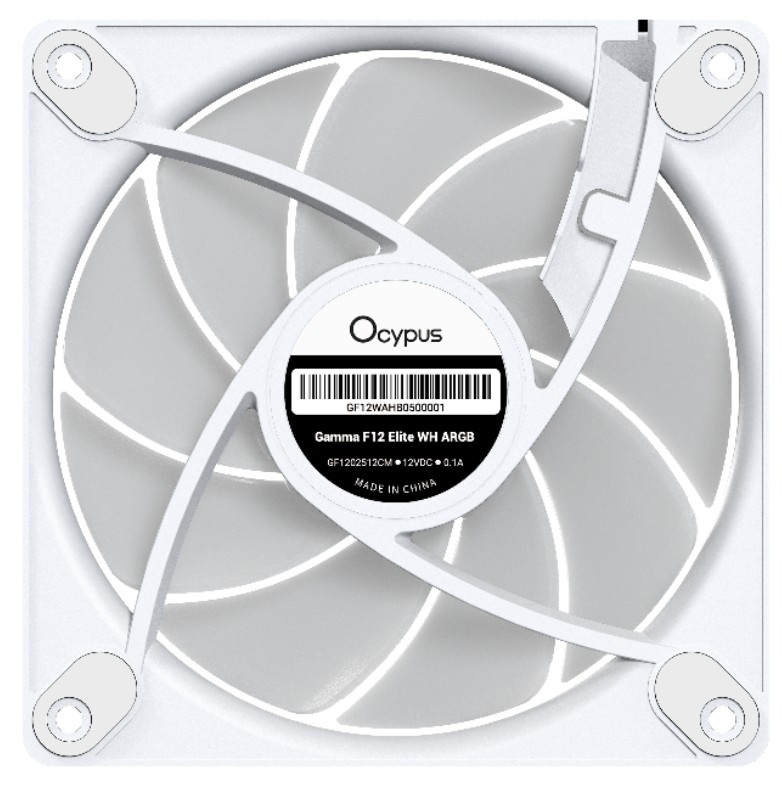 Вентилятор для корпуса Ocypus Gamma F12 Elite WH ARGB, 120x120x25mm, 4-PIN PWM, 600-1800 RPM, 26 DBA