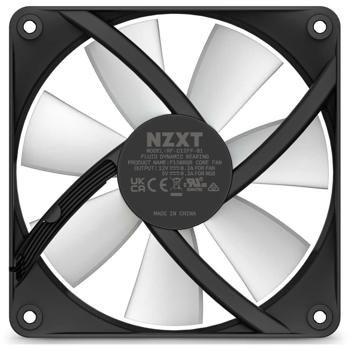 Кулер для корпуса ПК/ Case Cooler NZXT F120 RGB Core (120x120x25mm, 4-pin PWM, RGB, 78.86CFM, 33.88d