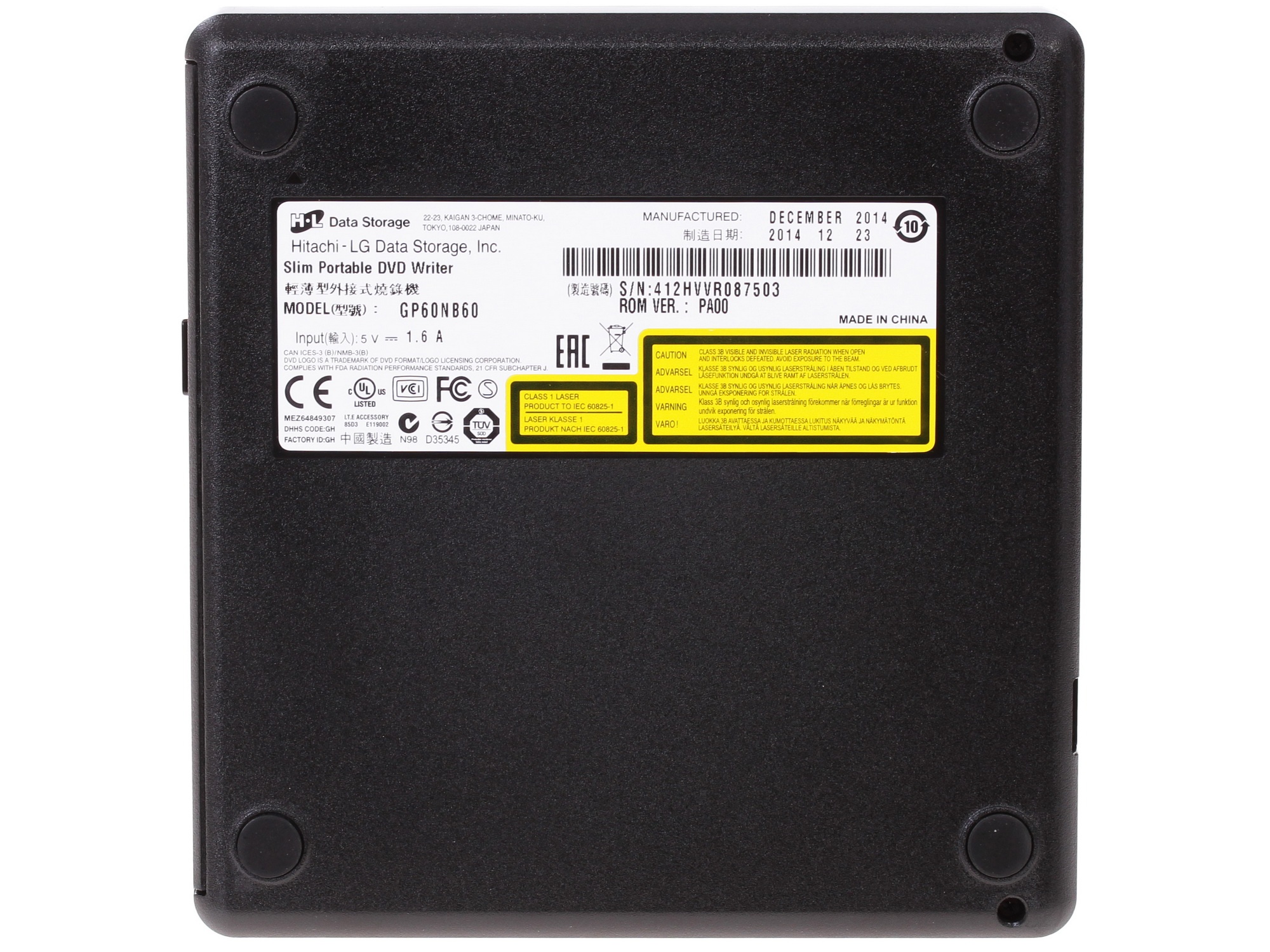 Оптический привод внешний DVD-RW LG GP60NB60 черный USB ultra slim RTL