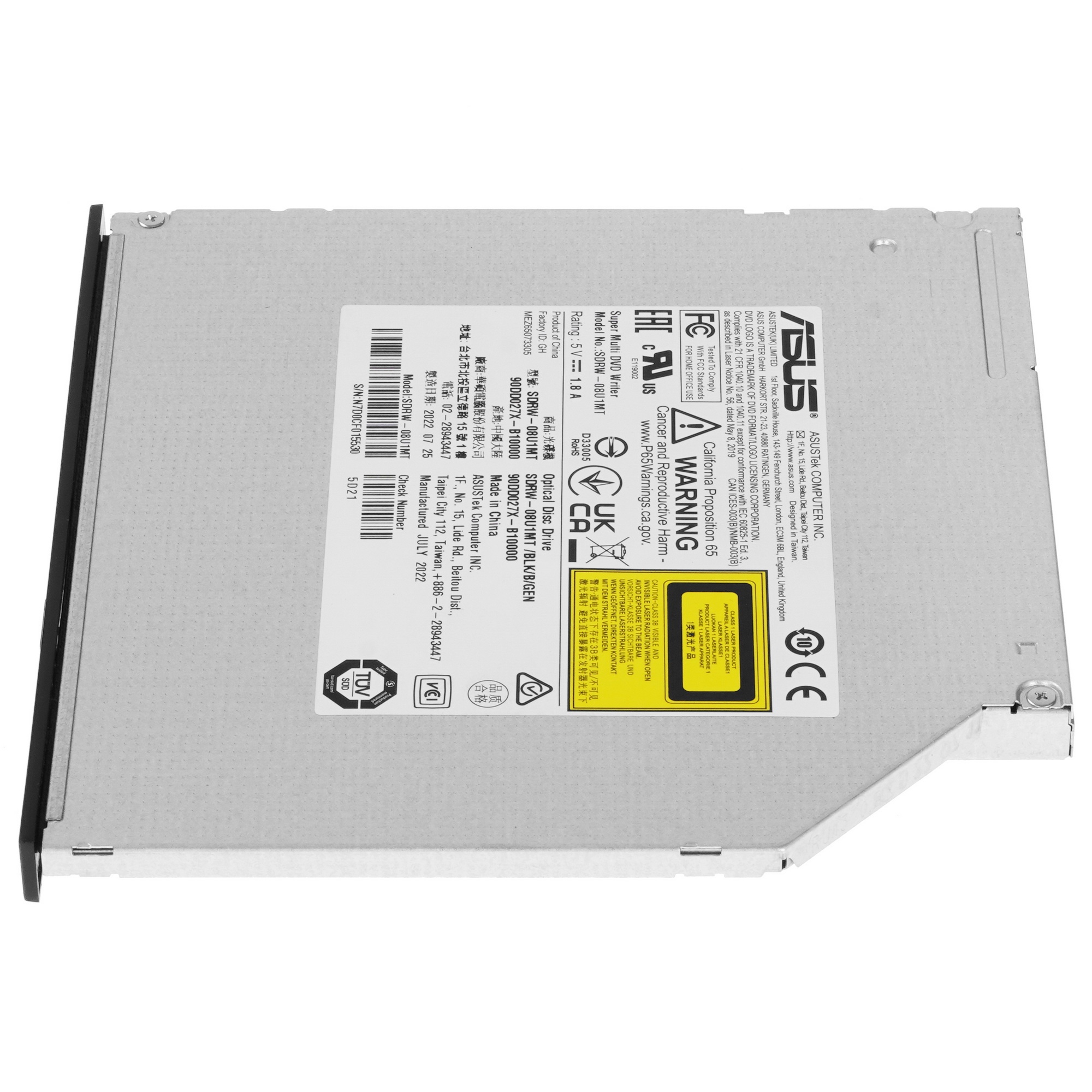 Оптический привод внутренний ASUS SDRW-08U1MT/BLK/B/GEN bulk, dvd-rw, internal, slim ; 90DD027X-B100