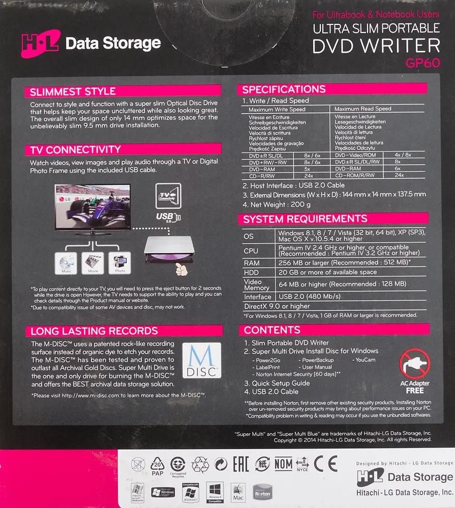 Оптический привод LG DVD-RW ext. Silver Slim Ret. USB2.0