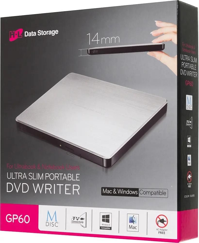 Оптический привод LG DVD-RW ext. Silver Slim Ret. USB2.0