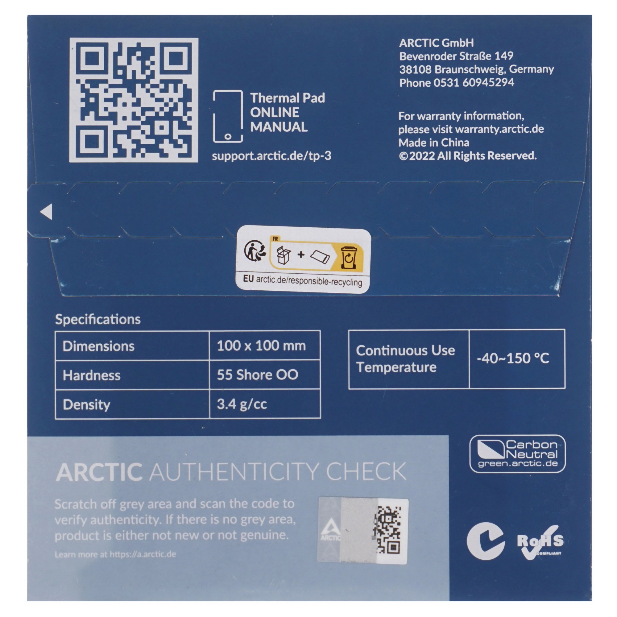 Термопрокладка Arctic Thermal pad  100x100mm, 1.0mm TP-3 (ACTPD00053A)