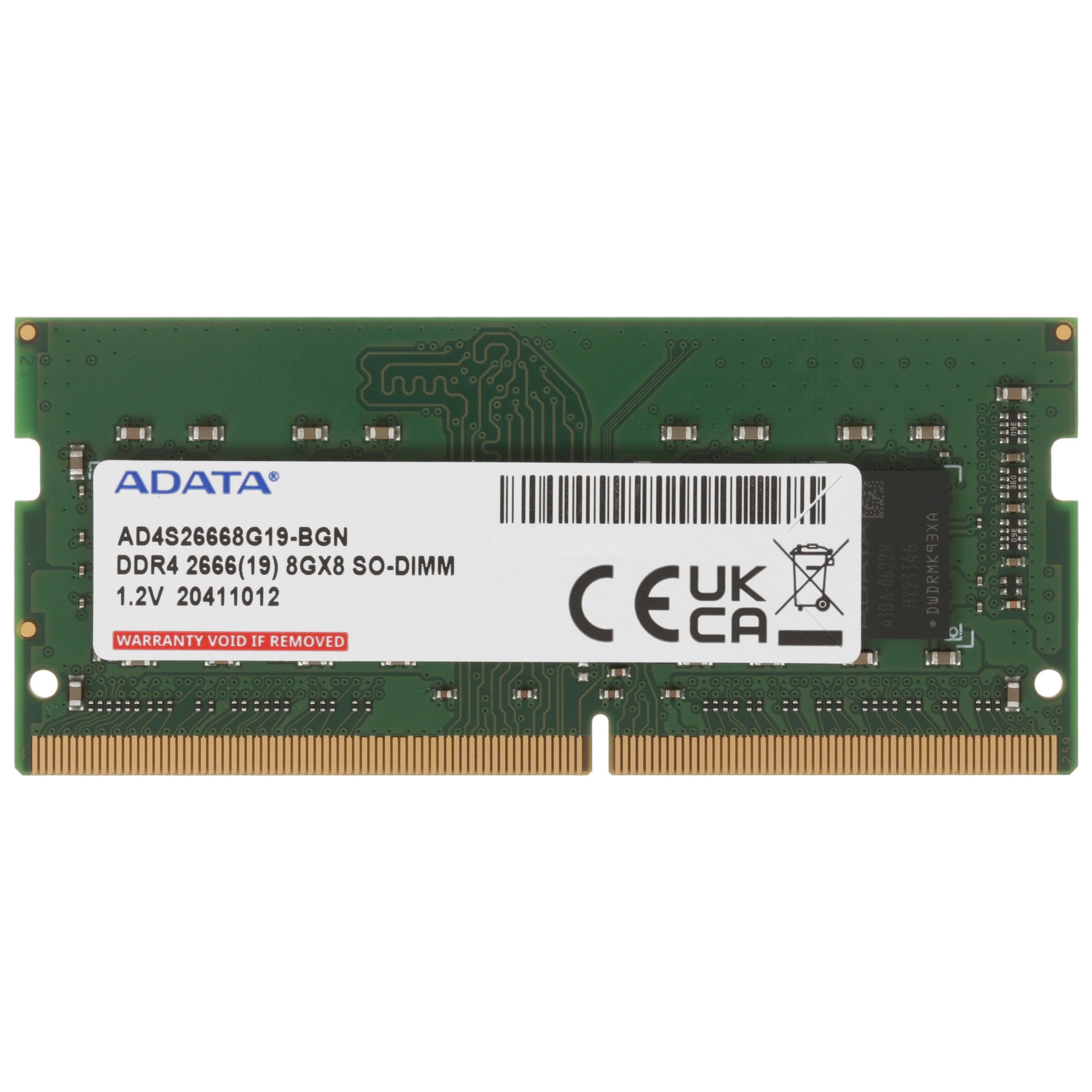 Оперативная память ADATA, DDR4, 8Gb (1x8GB), 2666MHz, CL19, SO-DIMM