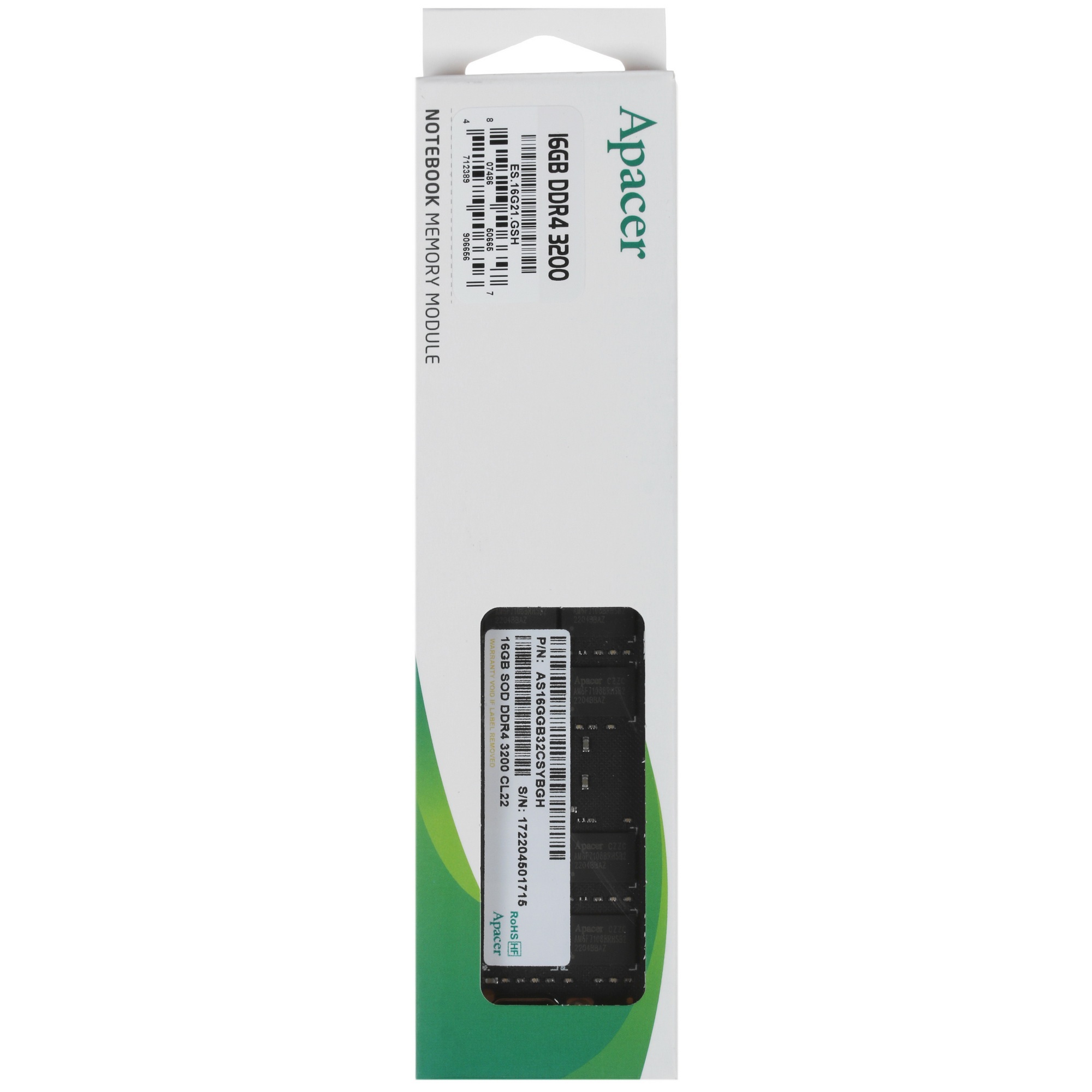 Оперативная память Apacer, DDR4, 16GB (1x16GB), 3200MHz, CL22, SO-DIMM