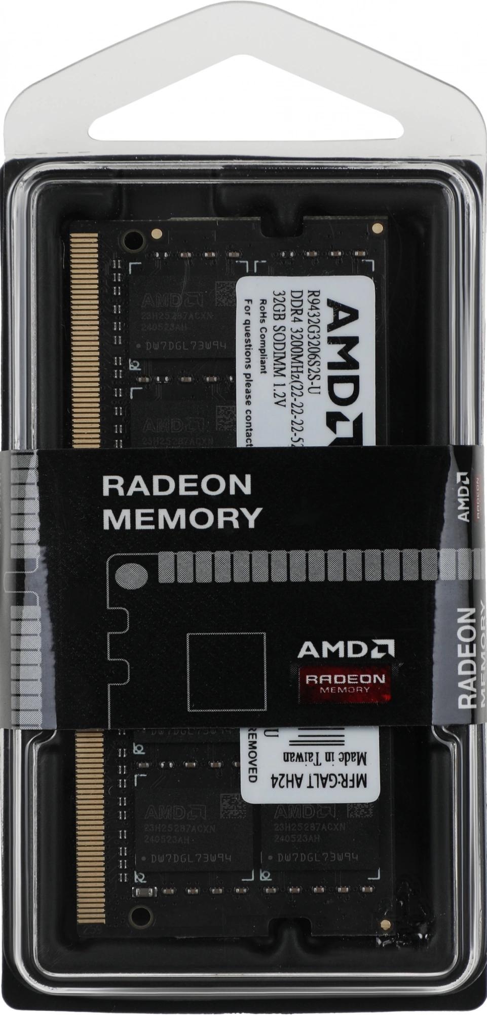 Оперативная память AMD Radeon R9, DDR4, 32GB (1x32 GB), 3200 MHz, CL22, SO-DIMM