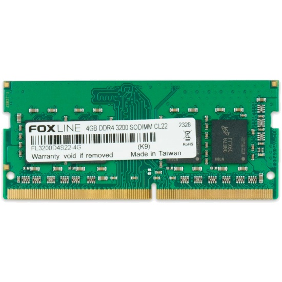 Оперативная память Foxline, DDR4, 4GB (1x4 GB), 3200 MHz, CL22, SO-DIMM