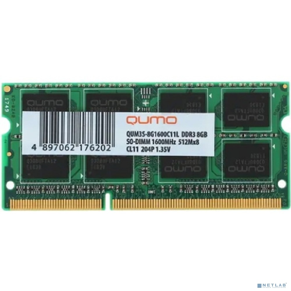 Оперативная память QUMO, DDR3, 8GB (1x8GB), 1600MHz, CL11, SO-DIMM