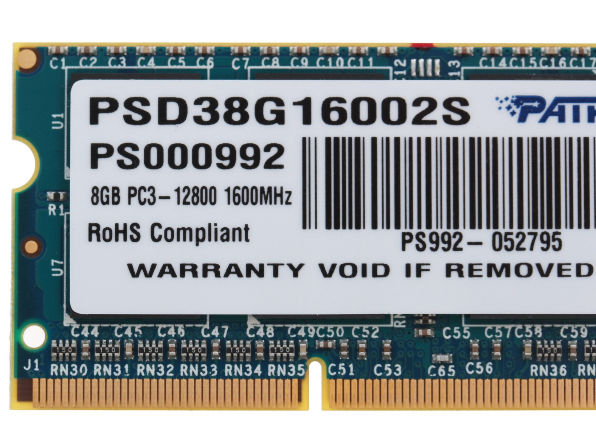 Оперативная память Patriot, DDR3, 8GB (1x8 GB), 1600 MHz, CL11, SO-DIMM
