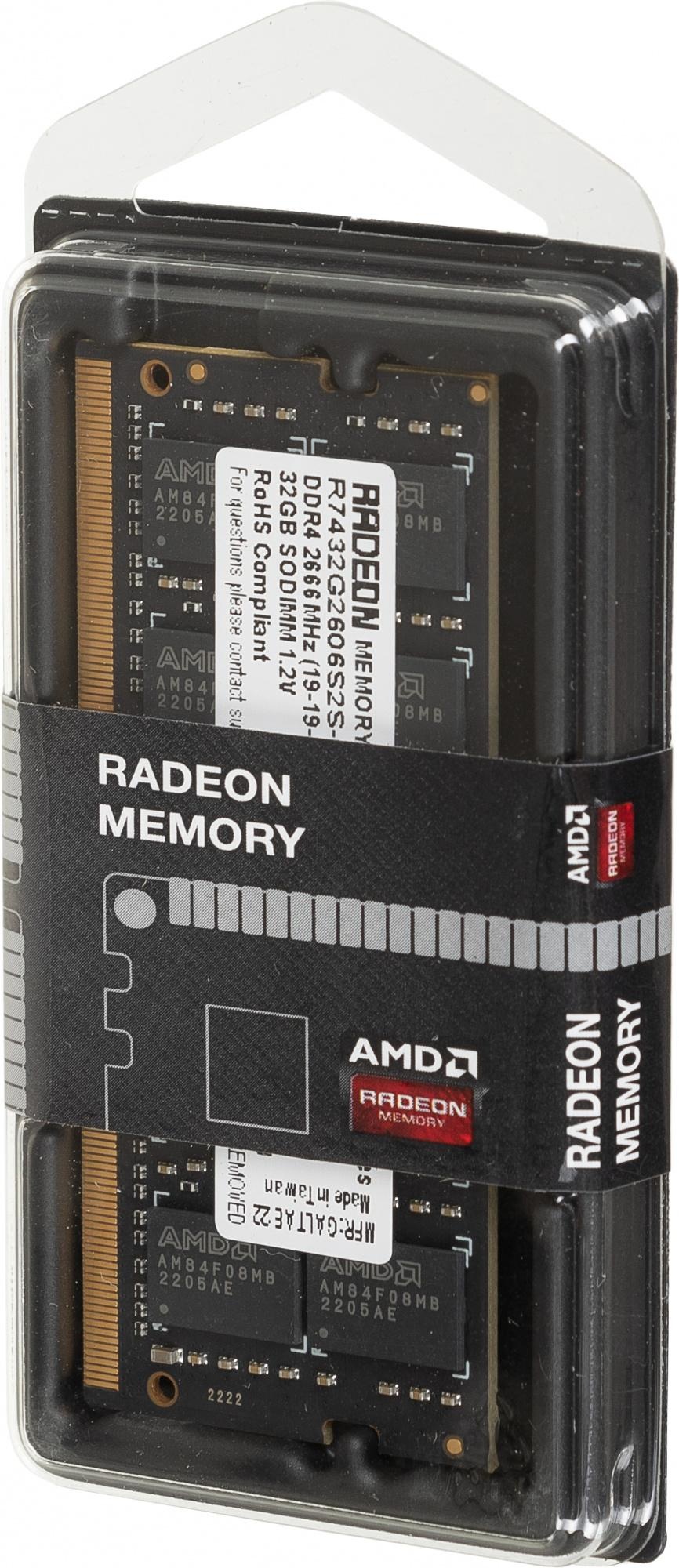 Оперативная память AMD Radeon R7, 32GB, DDR4, 2666MHz, CL19, SO-DIMM