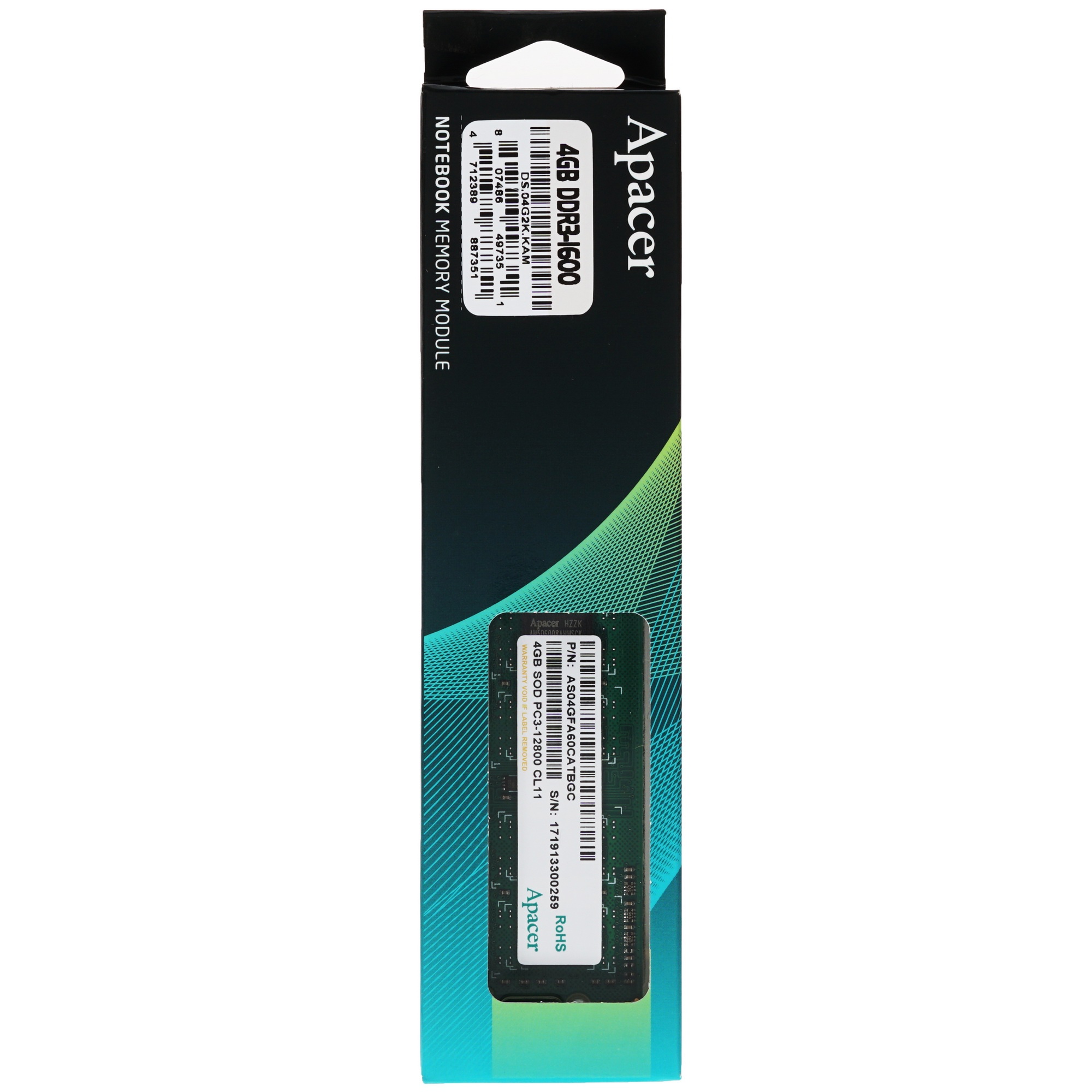Оперативная память Apacer, DDR3, 4GB (1x4GB), 1600MHz, CL11, SO-DIMM