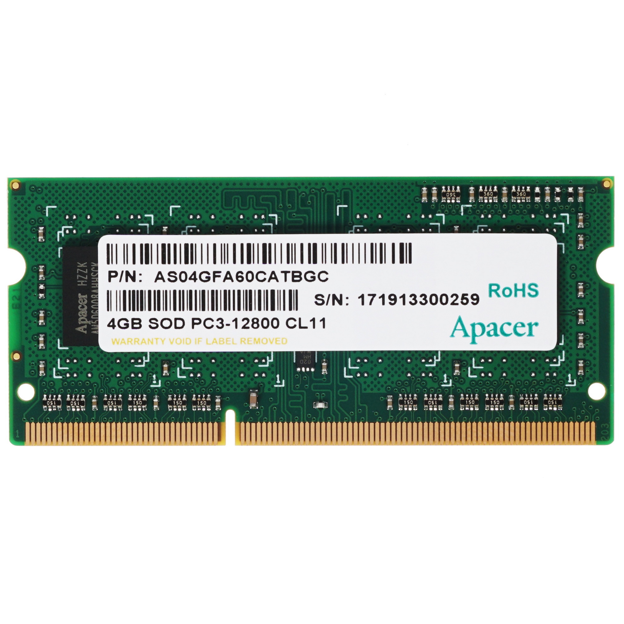 Оперативная память Apacer, DDR3, 4GB (1x4GB), 1600MHz, CL11, SO-DIMM