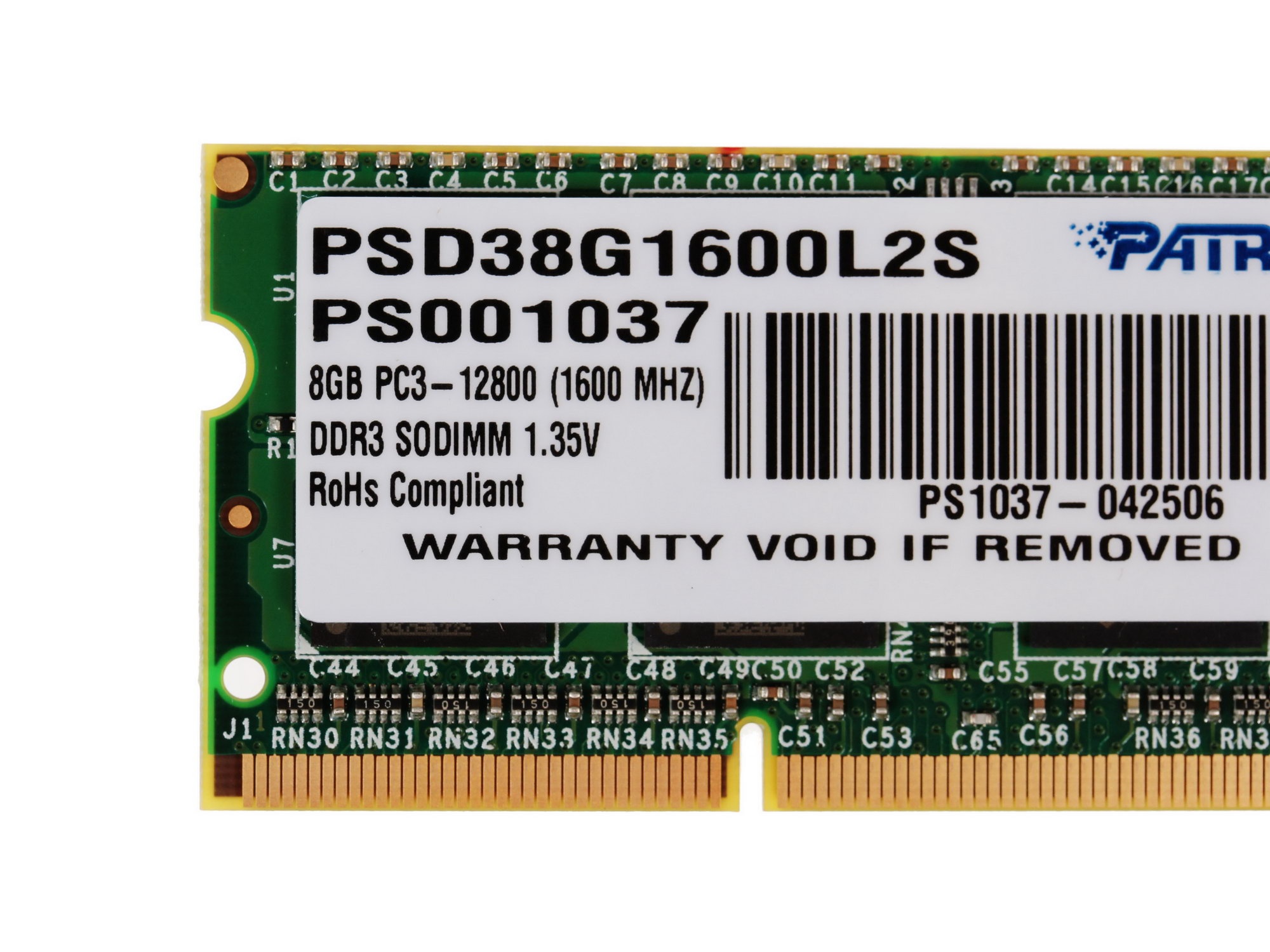 Оперативная память Patriot, DDR3L, 8GB (1x8 GB), 1600 MHz, CL11, SO-DIMM