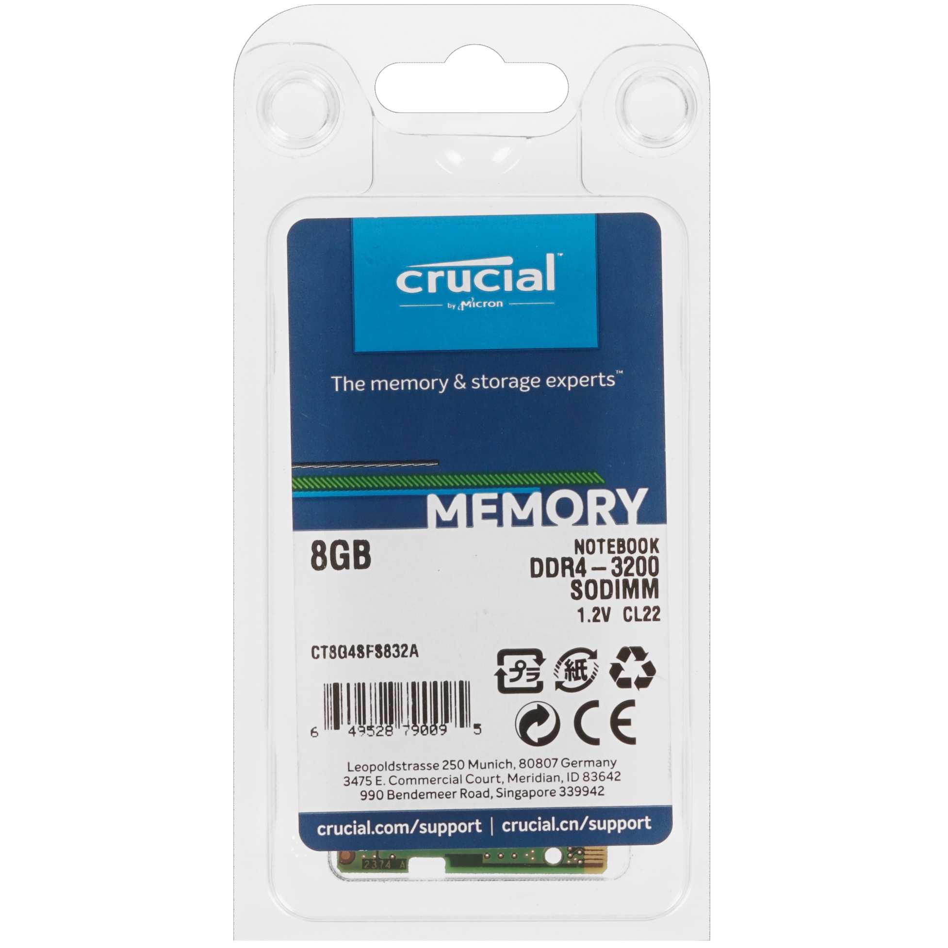 Оперативная память Crucial, DDR4, 8GB (1x8GB), 3200MHz, CL22 SO-DIMM