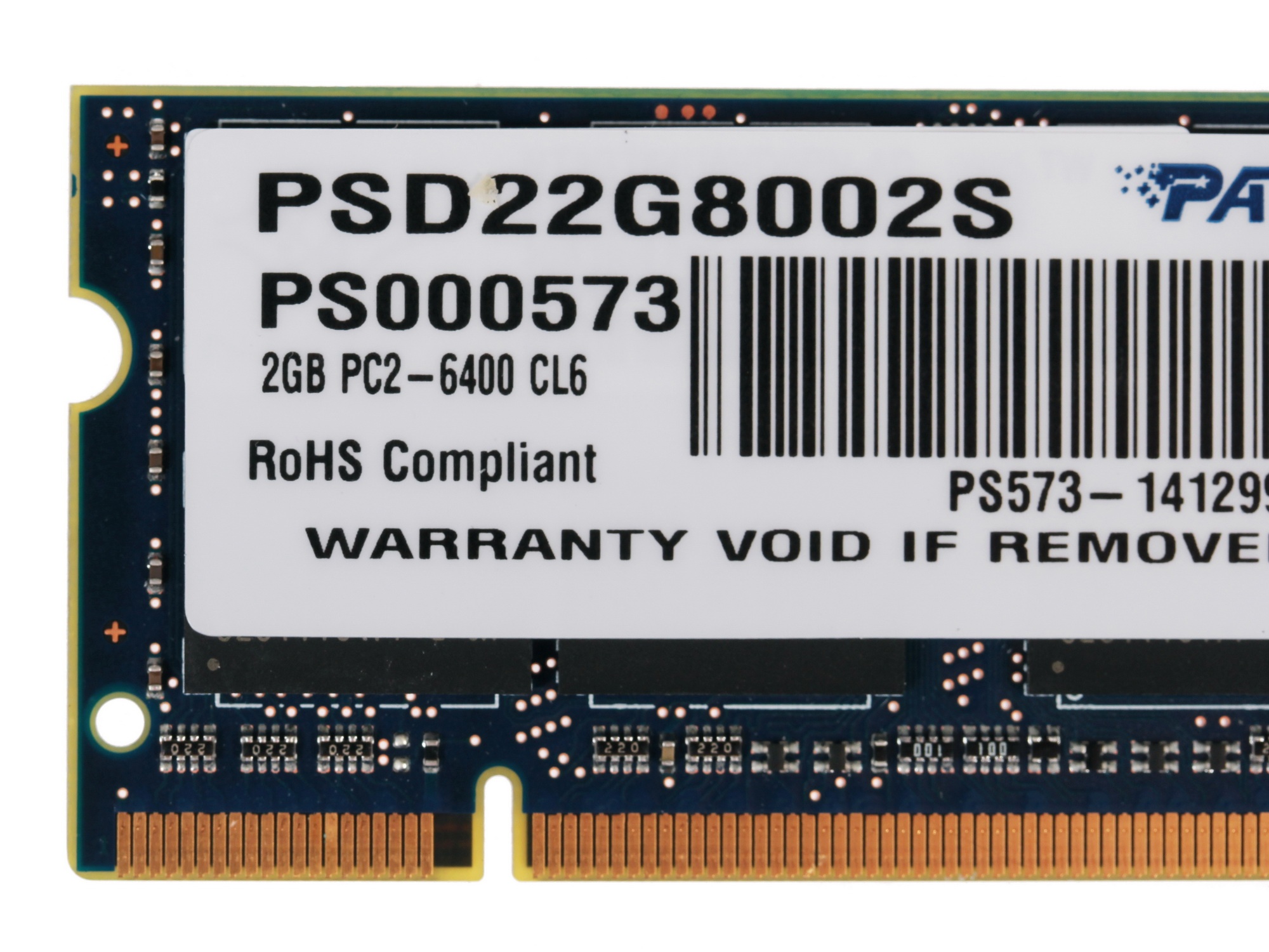 Оперативная память Patriot, DDR2, 2GB (1x2 GB), 800 MHz, CL6, SO-DIMM
