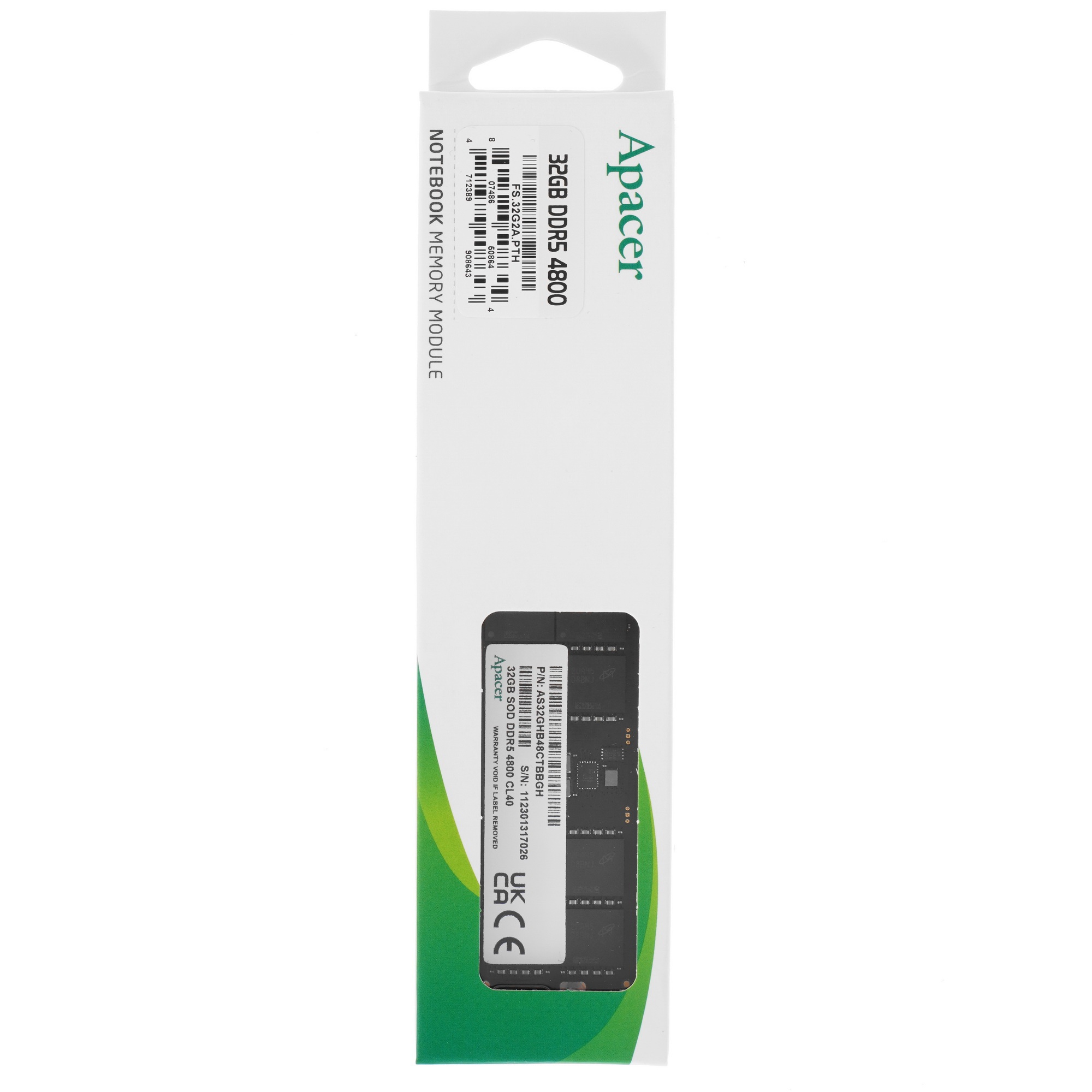 Оперативная память Apacer, DDR5, 32GB (1x32GB), 4800MHz, CL40, SO-DIMM