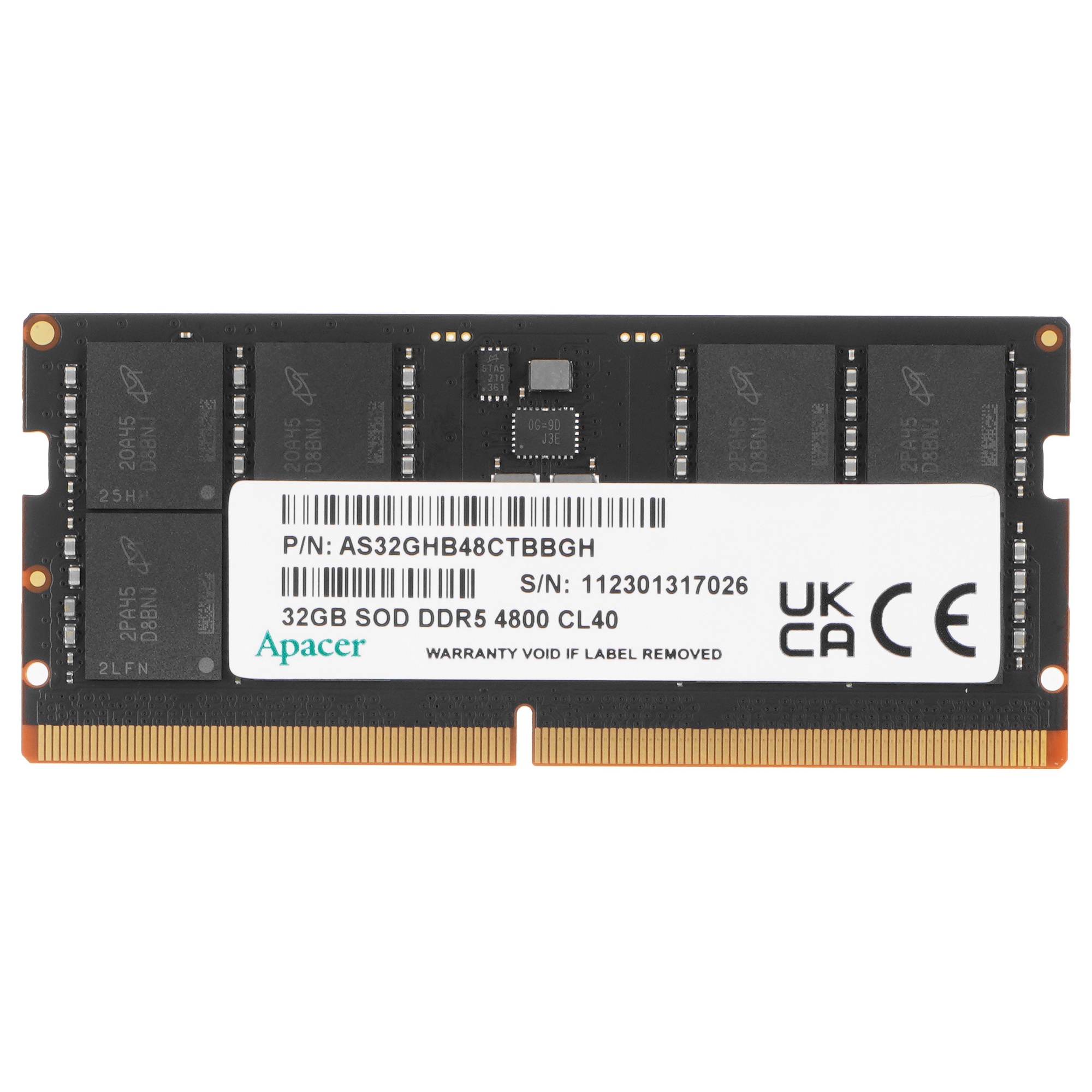 Оперативная память Apacer, DDR5, 32GB (1x32GB), 4800MHz, CL40, SO-DIMM