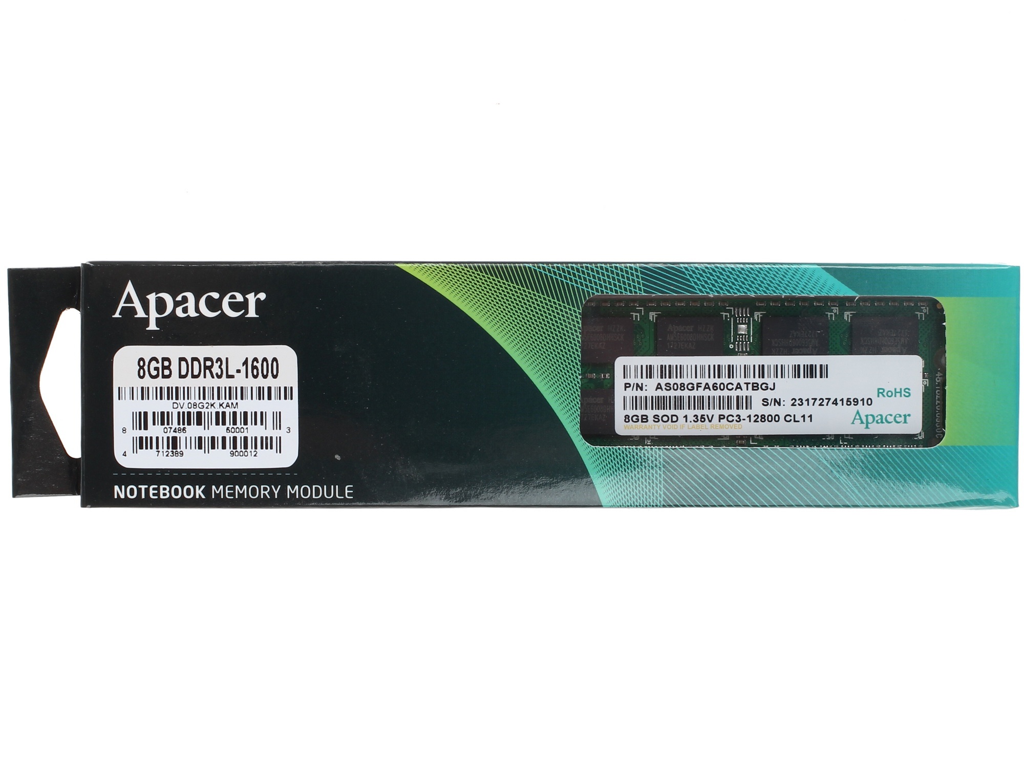 Оперативная память Apacer, DDR3L, 8GB, 1600MHz, CL11, SO-DIMM