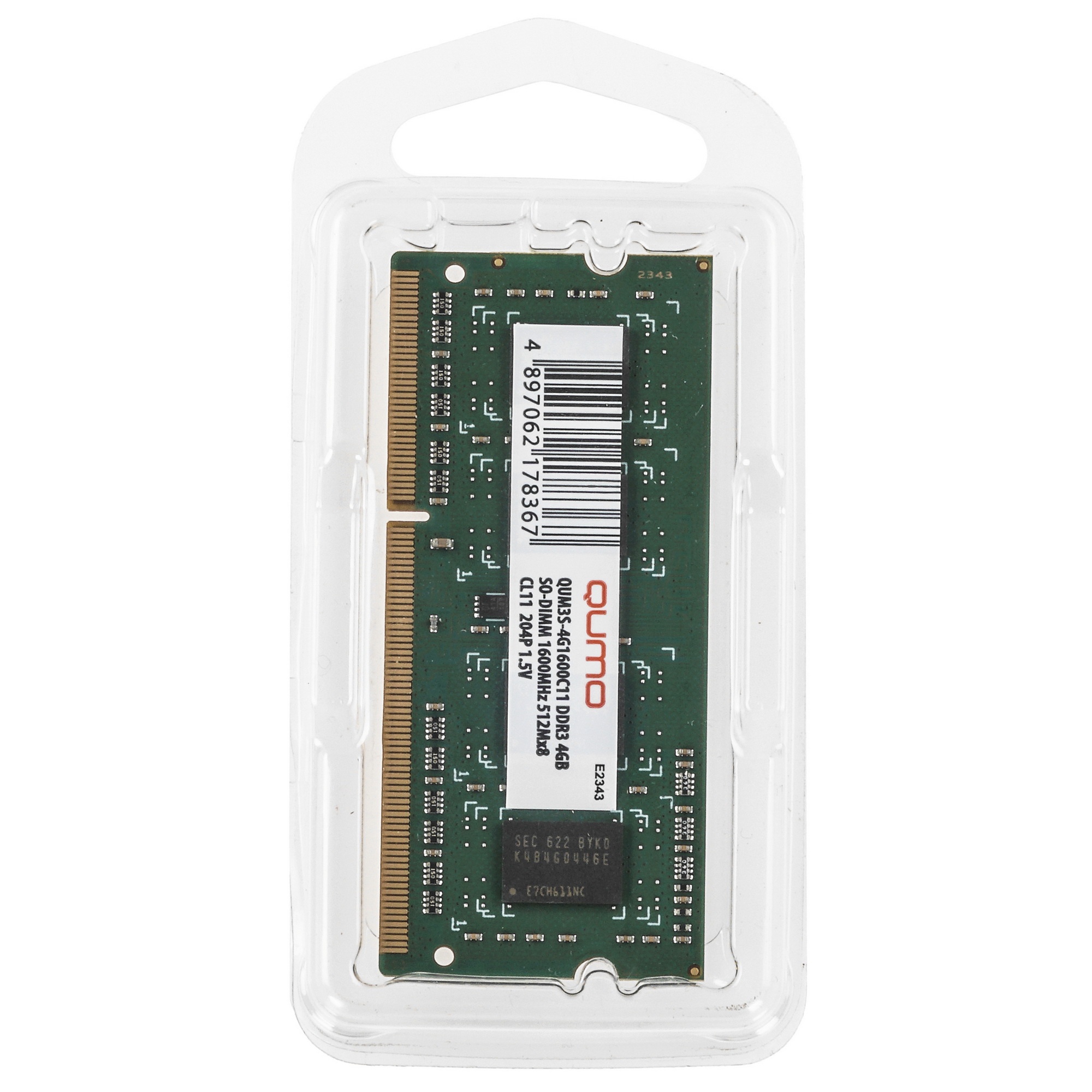 Оперативная память QUMO, DDR3, 4GB (1x4GB), 1600MHz, CL11, SO-DIMM