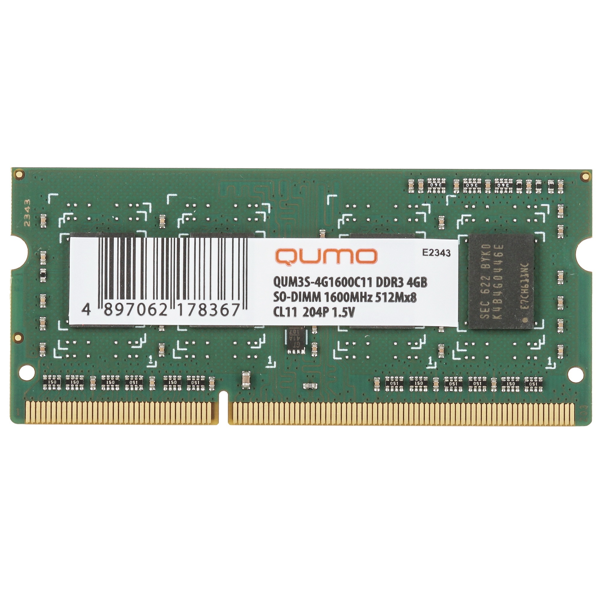 Оперативная память QUMO, DDR3, 4GB (1x4GB), 1600MHz, CL11, SO-DIMM