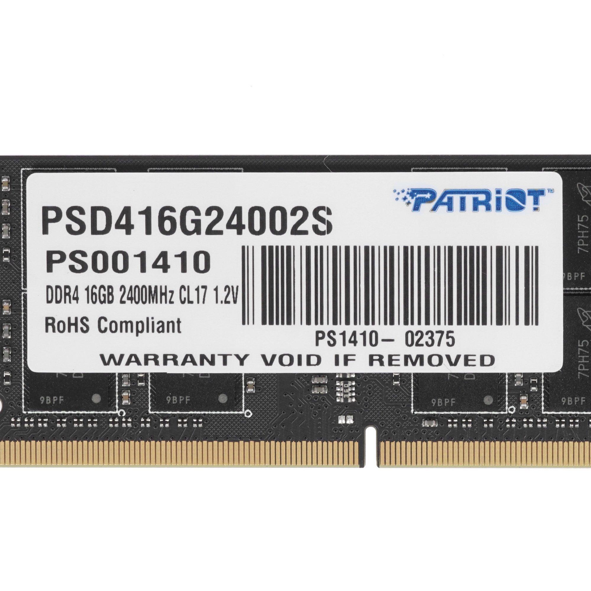Оперативная память Patriot, DDR4, 16GB (1x16 GB), 2400 MHz, CL17, SO-DIMM