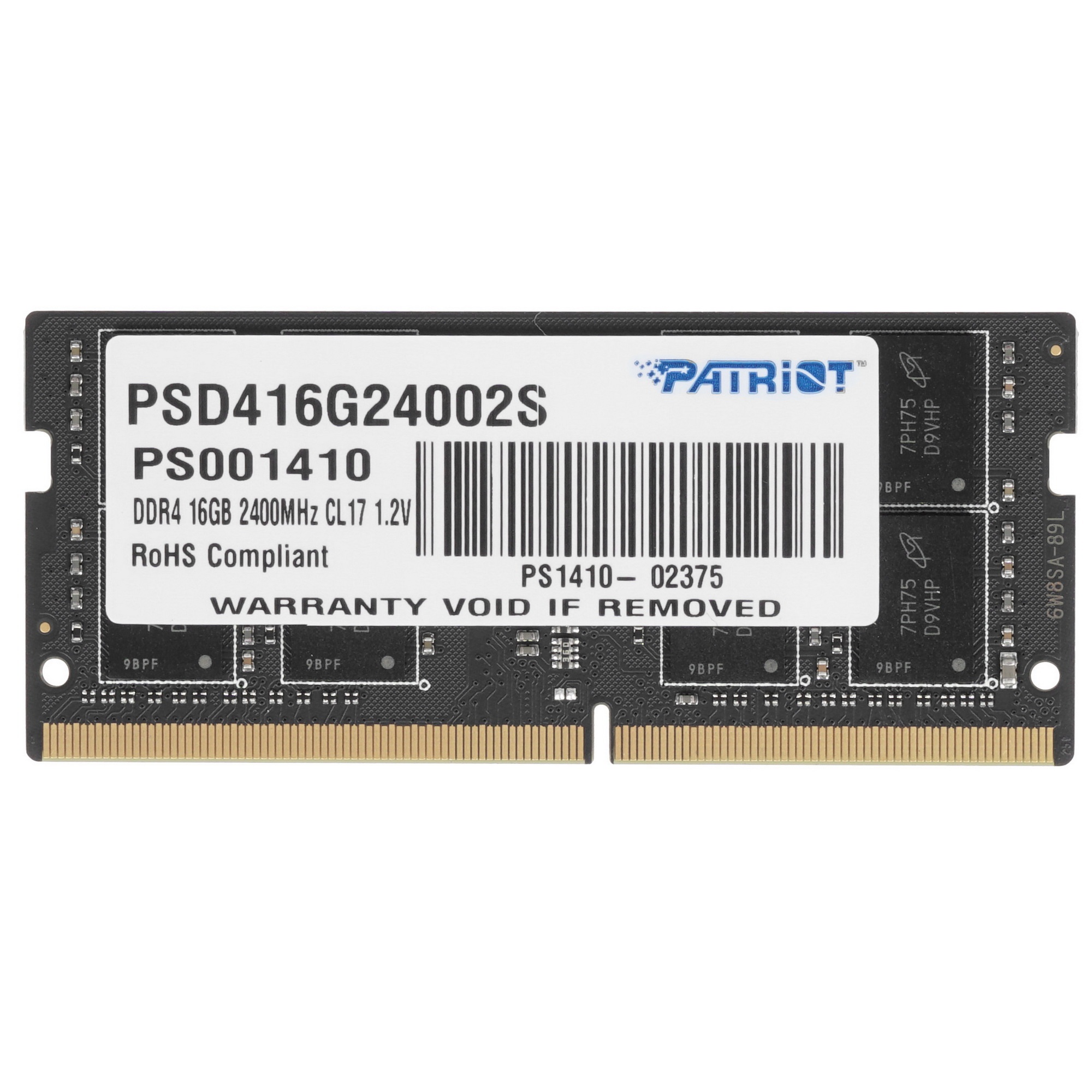 Оперативная память Patriot, DDR4, 16GB (1x16 GB), 2400 MHz, CL17, SO-DIMM