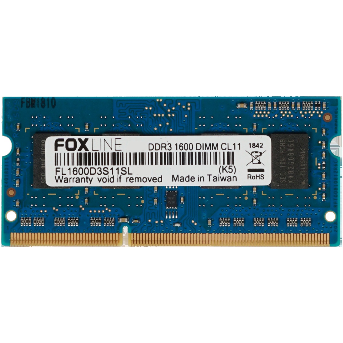 Оперативная память Foxline, DDR3, 8GB (1x8 GB), 1600 MHz, CL11, SO-DIMM