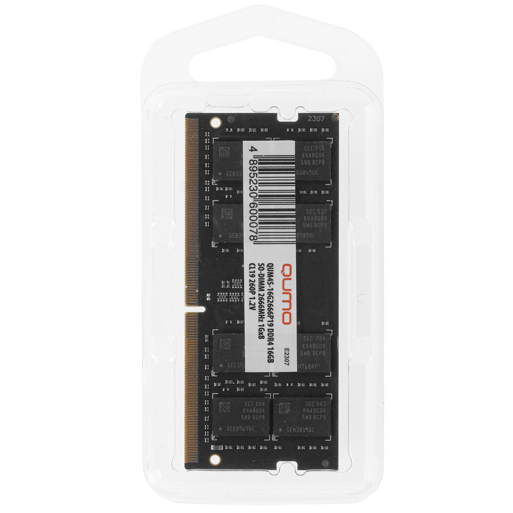 Оперативная память QUMO QUM4S-16G2666P19, DDR4, 16GB (1x16 GB), 2666 MHz, CL19, SO-DIMM