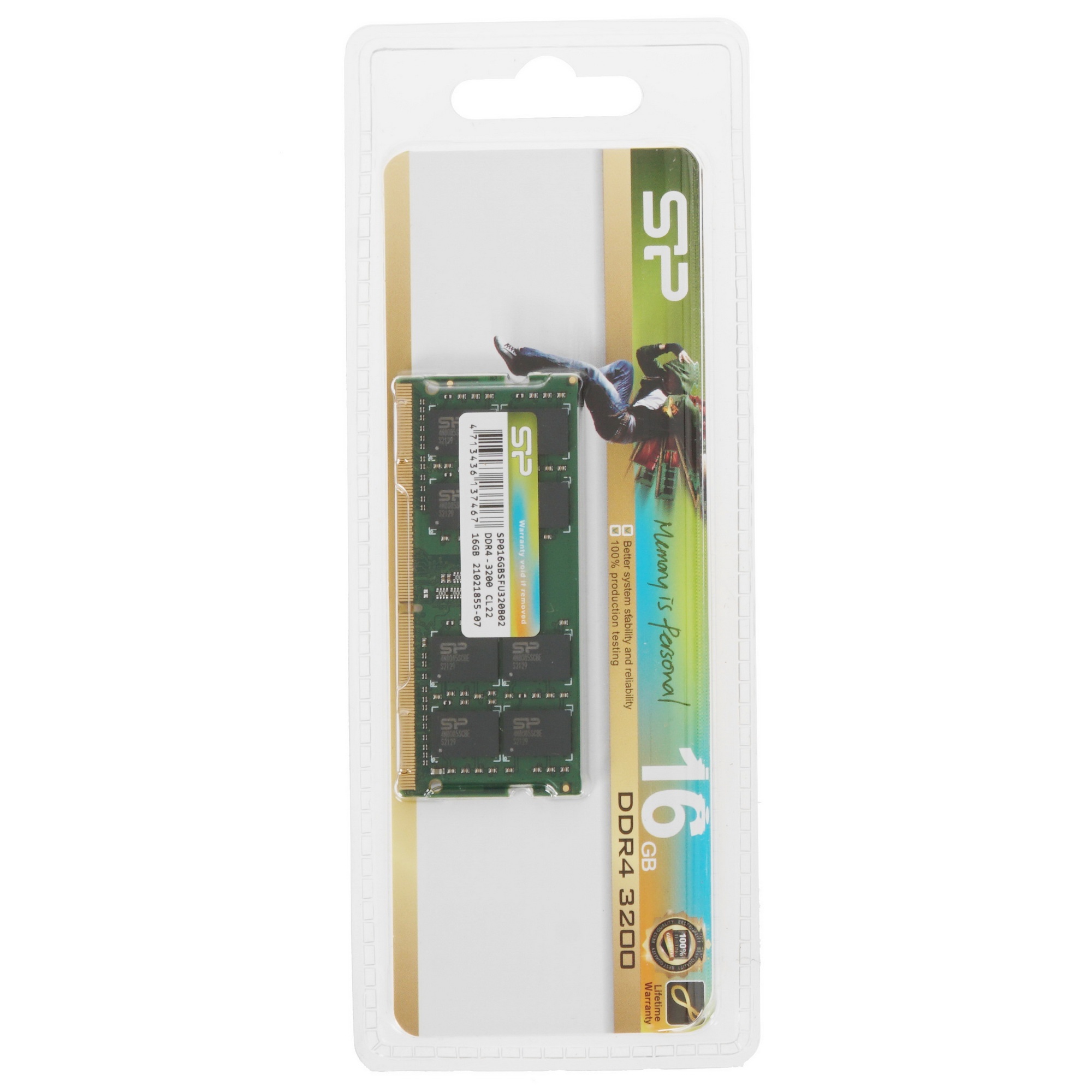 Оперативная память Silicon Power SP016GBSFU320B02, DDR4, 16GB (1x16 GB), 3200 MHz, CL22, SO-DIMM