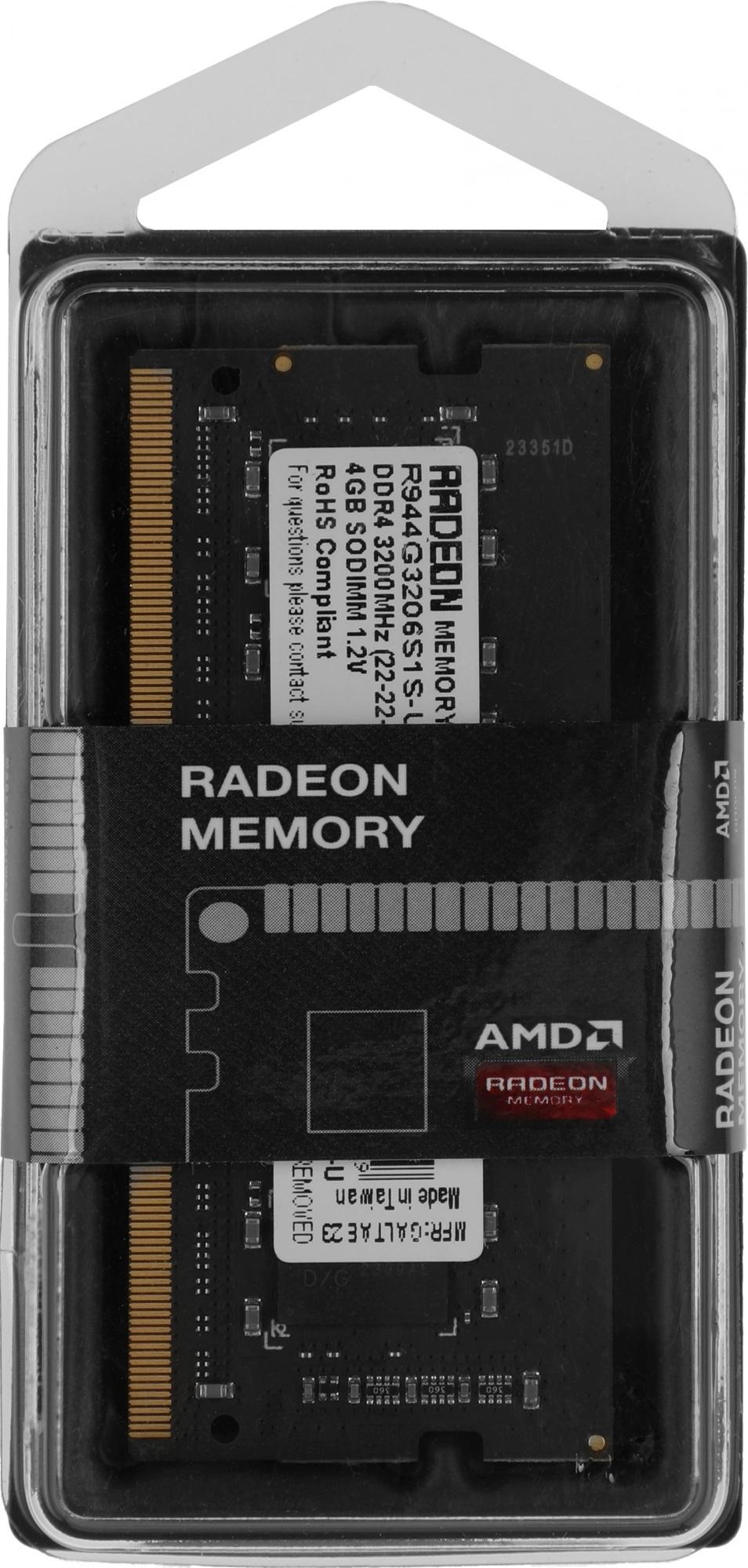Оперативная память AMD Radeon R9, DDR4, 4GB, 3200MHz, CL22, SO-DIMM