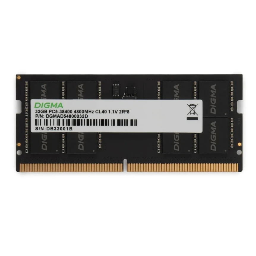 Оперативная память DDR5 32GB 4800MHz Digma DGMAS54800032D RTL PC5-38400 CL40 SO-DIMM 288-pin 1.1В du