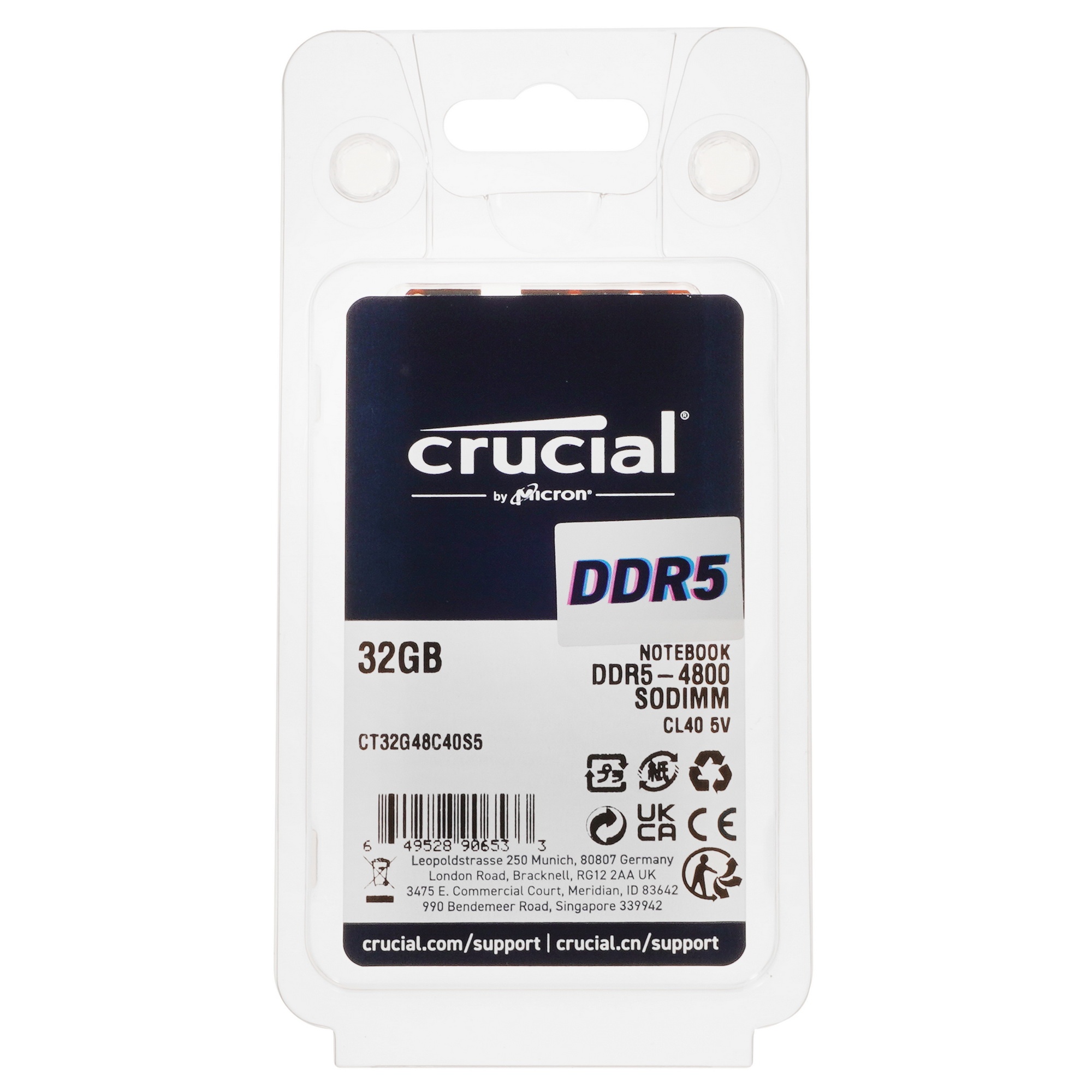 Оперативная память Crucial 32GB 4800МГц DDR5, SO-DIMM CL40