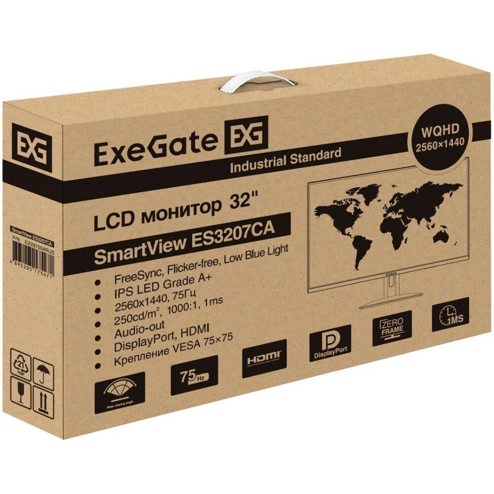 Монитор 31.5" ExeGate SmartView ES3207CA IPS 2560x1440, 75 Гц, 1 мс, 16:9, 250 кд/м², 1xHDMI, 2xDP,