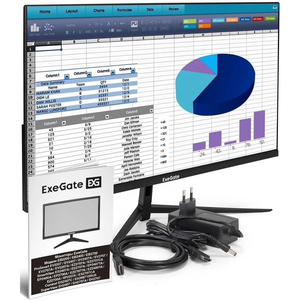 Монитор 23.8" ExeGate SuperView EH2407 черный 100 Гц (IPS LED Grade A+, FHD, 1920x1080@100Гц, 16:9,